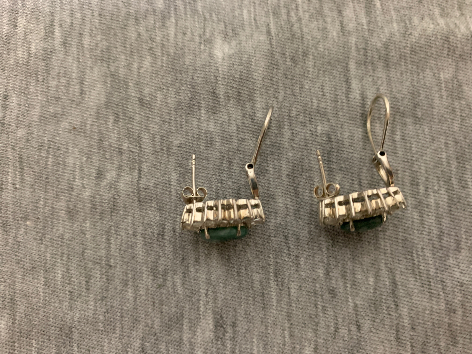 Vintage Sterling Fadi India Labradorite Cabochon & Cubic Zirconia Stud Earrings