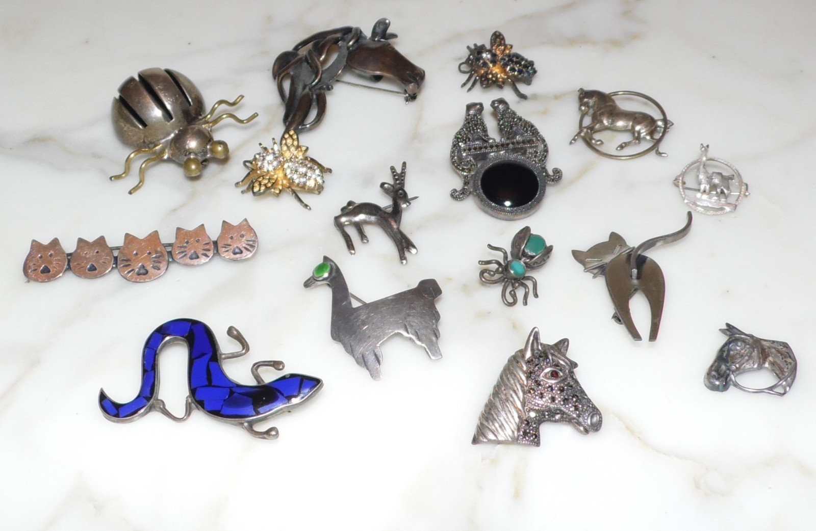 90 g Sterling Silver 925 Vintage Brooches Pins Jewelry Lot of 15 Animals