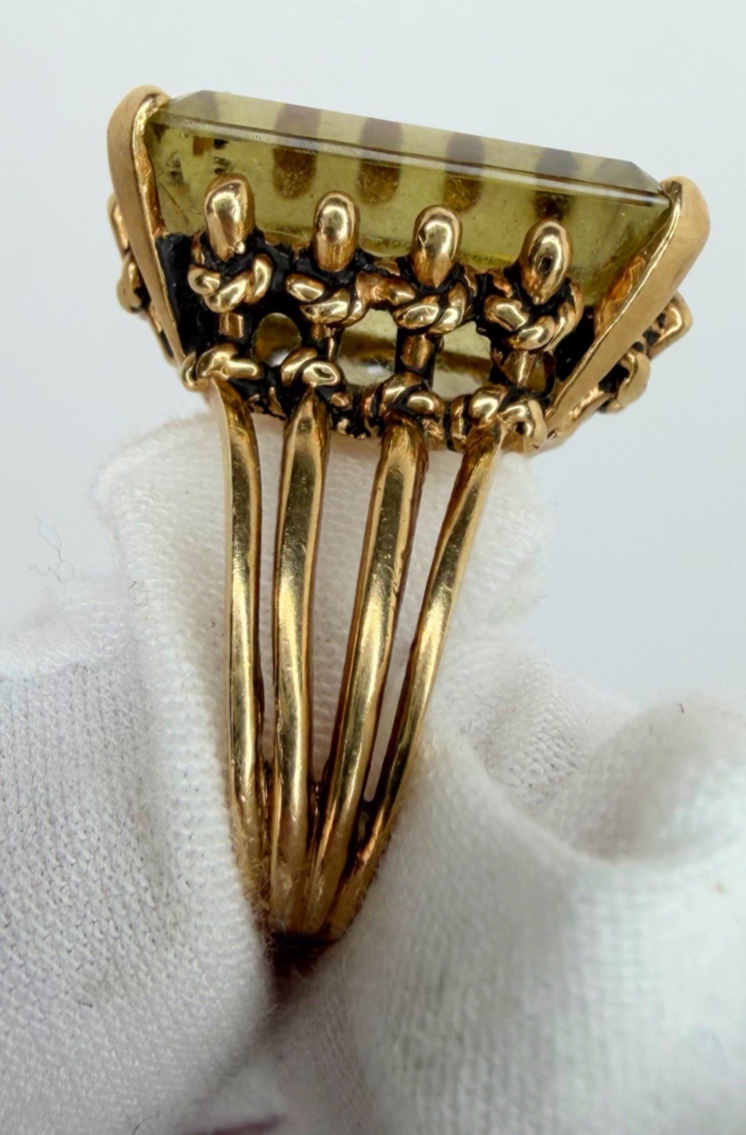 Glam Mid-Century Citrine Cocktail Ring 14k Womens Size 7