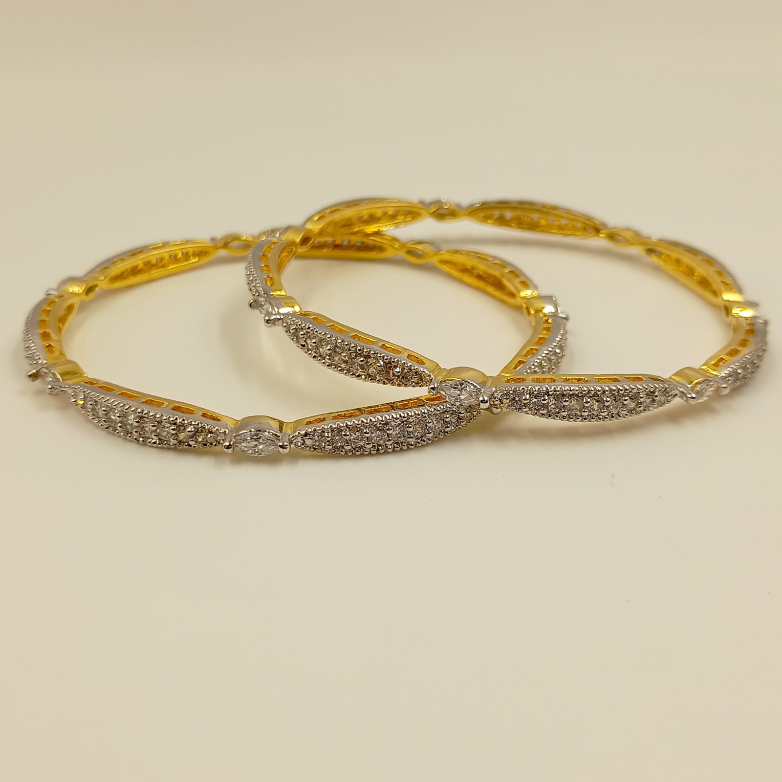 Handmade South Indian CZ Bangle Set 22K Gold Plated Bridal Wedding Jewelry Sets
