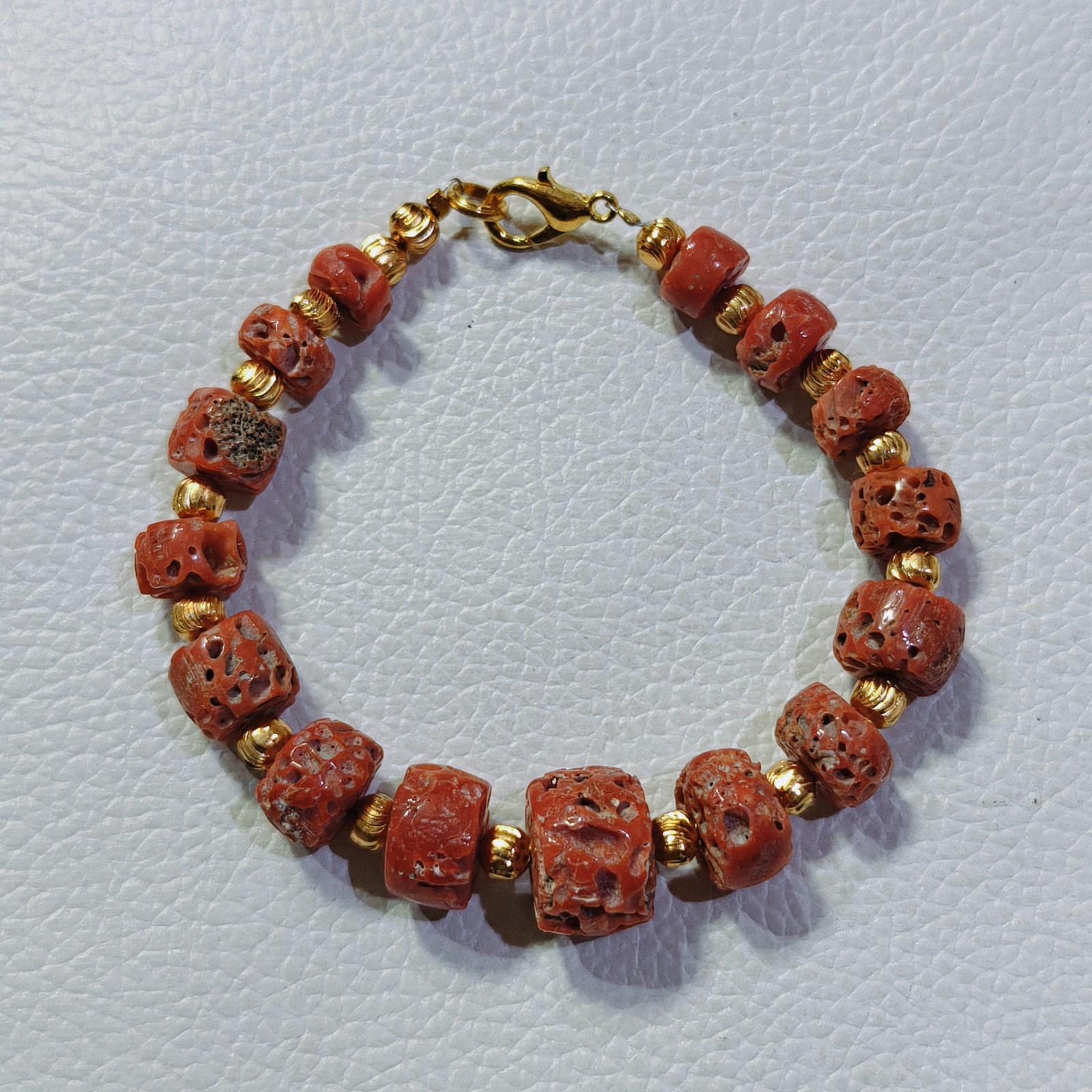 Vintage Natural Sea Coral Brass Bracelet Italy Coral Handmade Gemstone Bracelet