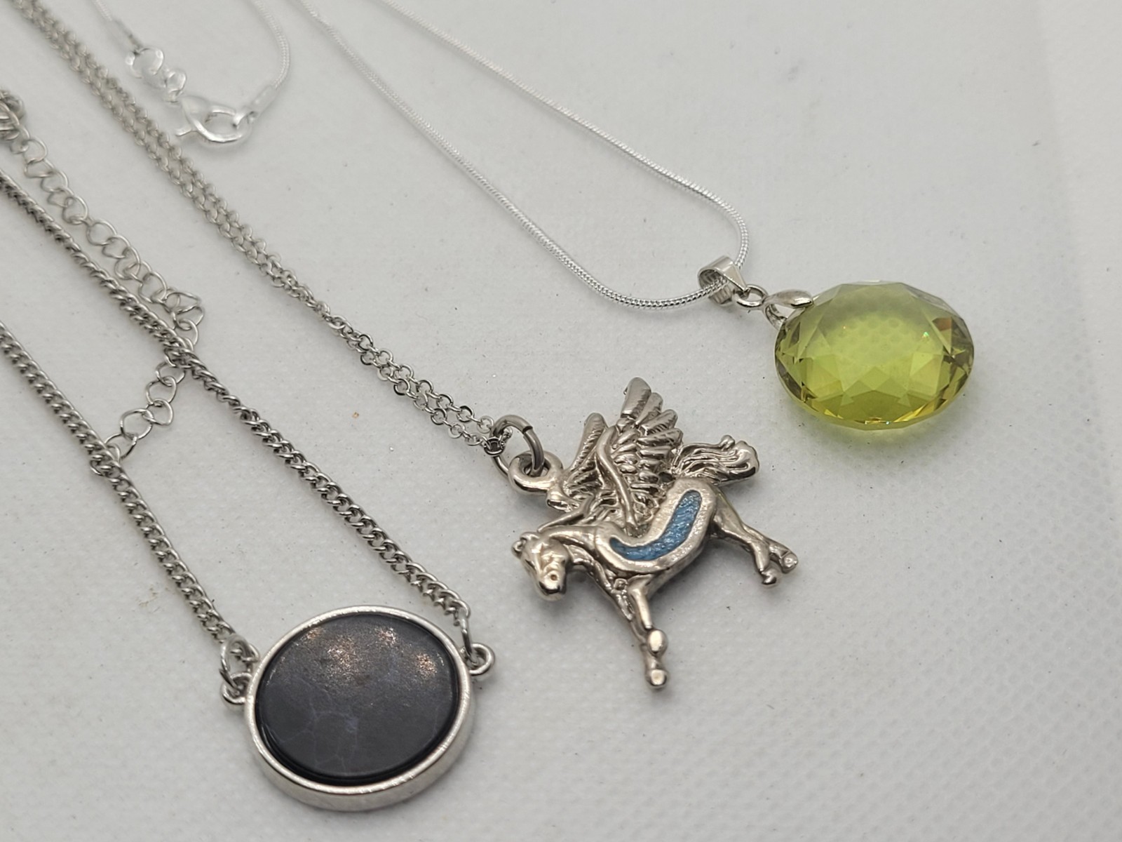 Vintage Set Of 3 Necklace Chain Charm Pedant Crystal Pegasus 16in.