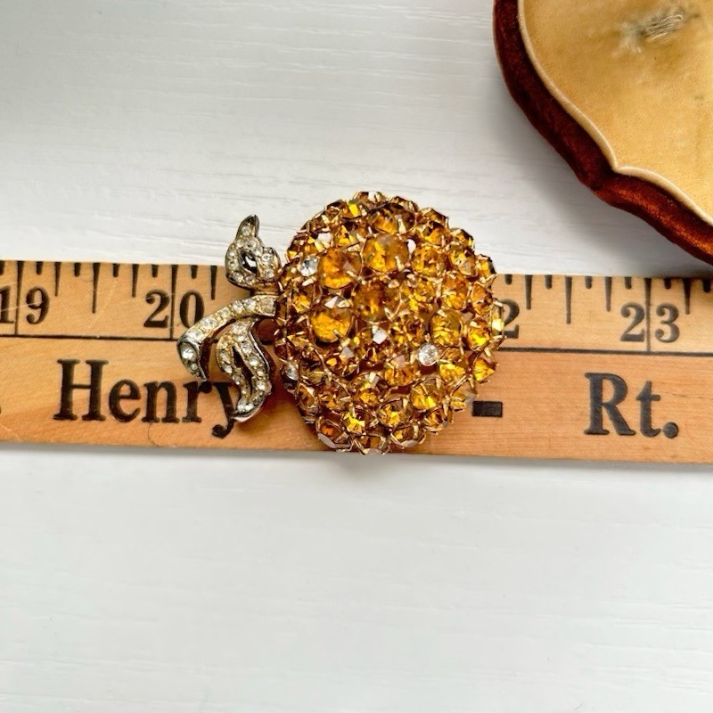 VTG EISENBERG Brooch Amber Clear Color Stone Golden Apple Old Hollywood Jewelry