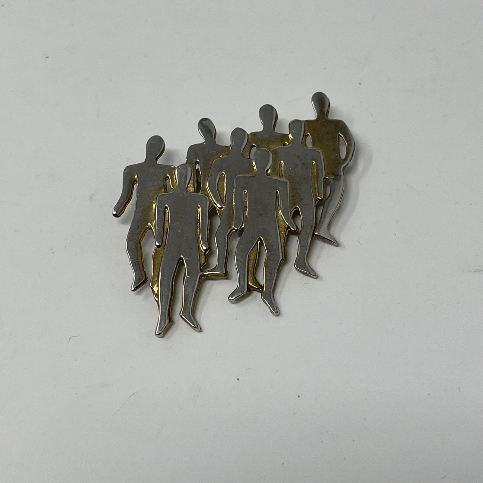 Vintage 1980s 8 Man Brooch Brass Plated VTG Jewelry See Images