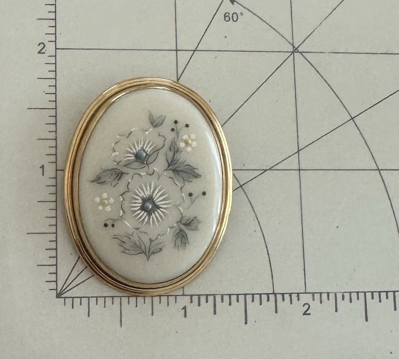 Vtg Lenox Porcelain Windsong flower cameo brooch / Pendant 14k Gold Filled