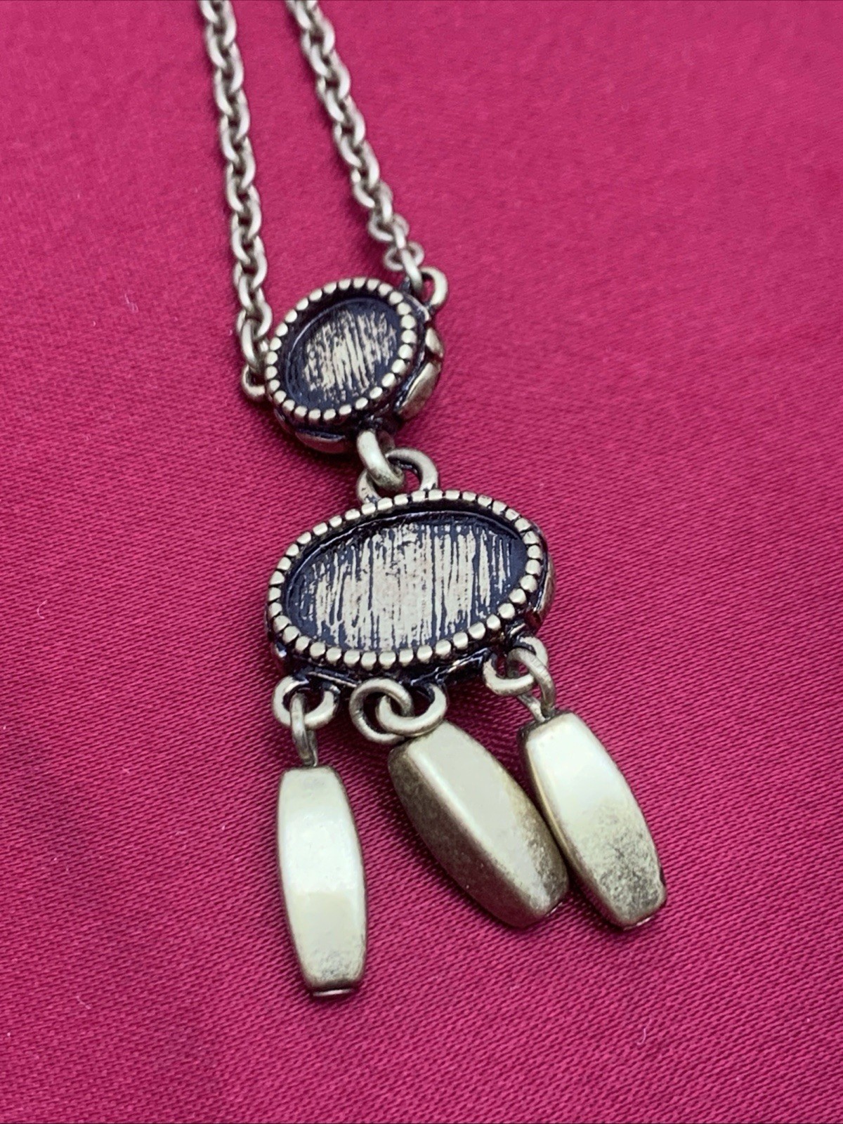 SHB Goldtone Brown/Tan Stone Cabochon Dangle Necklace