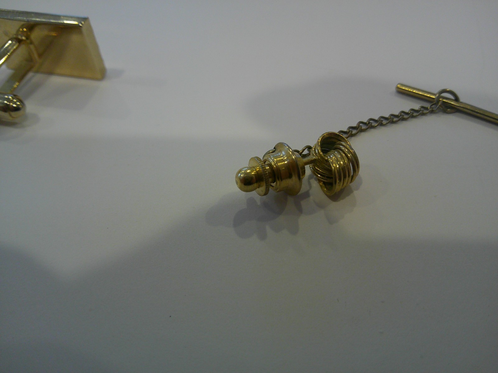 1 cufflink and tie tack GREEN STONE gold tone setting SEE PICTURES