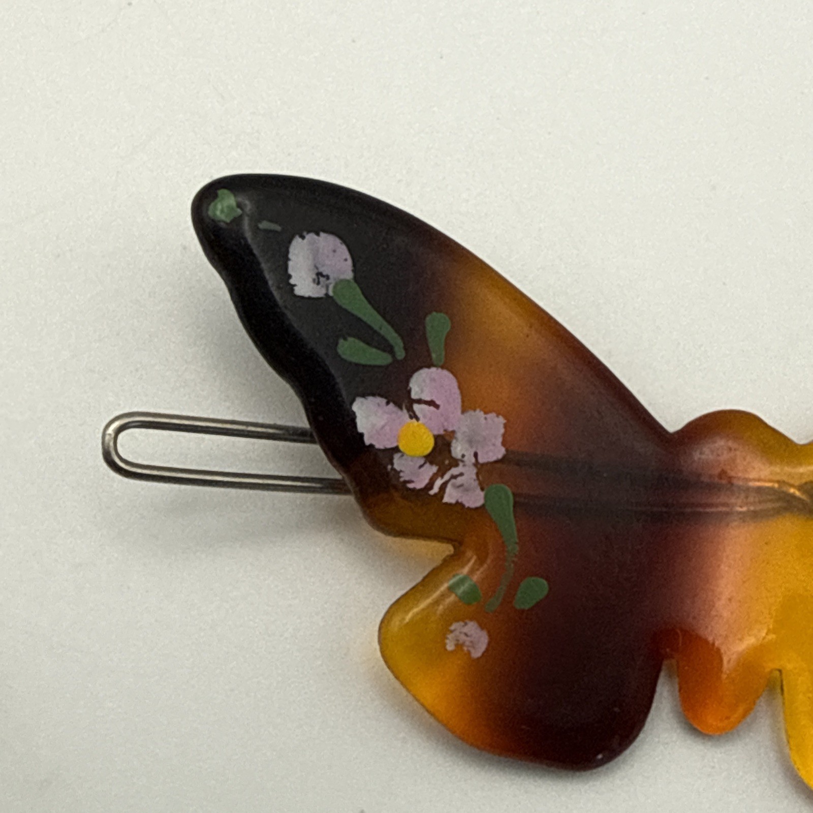 Vintage Rhinestone Celluloid Acetate 3-D Flower Pin And Butterfly Hair Clip