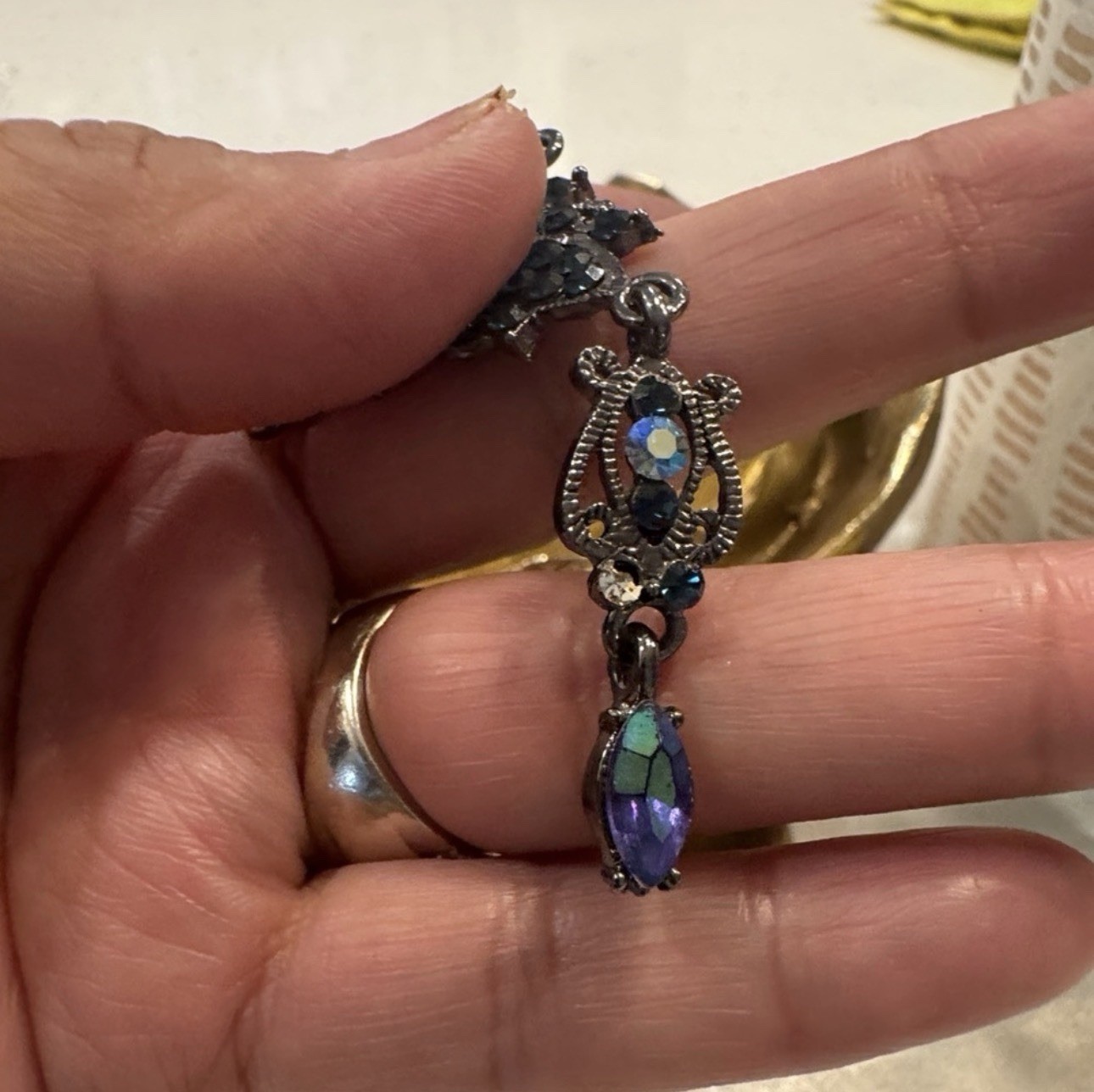 Vtg 1928 Co Victorian Revival Y Drop Black Crystal Necklace
