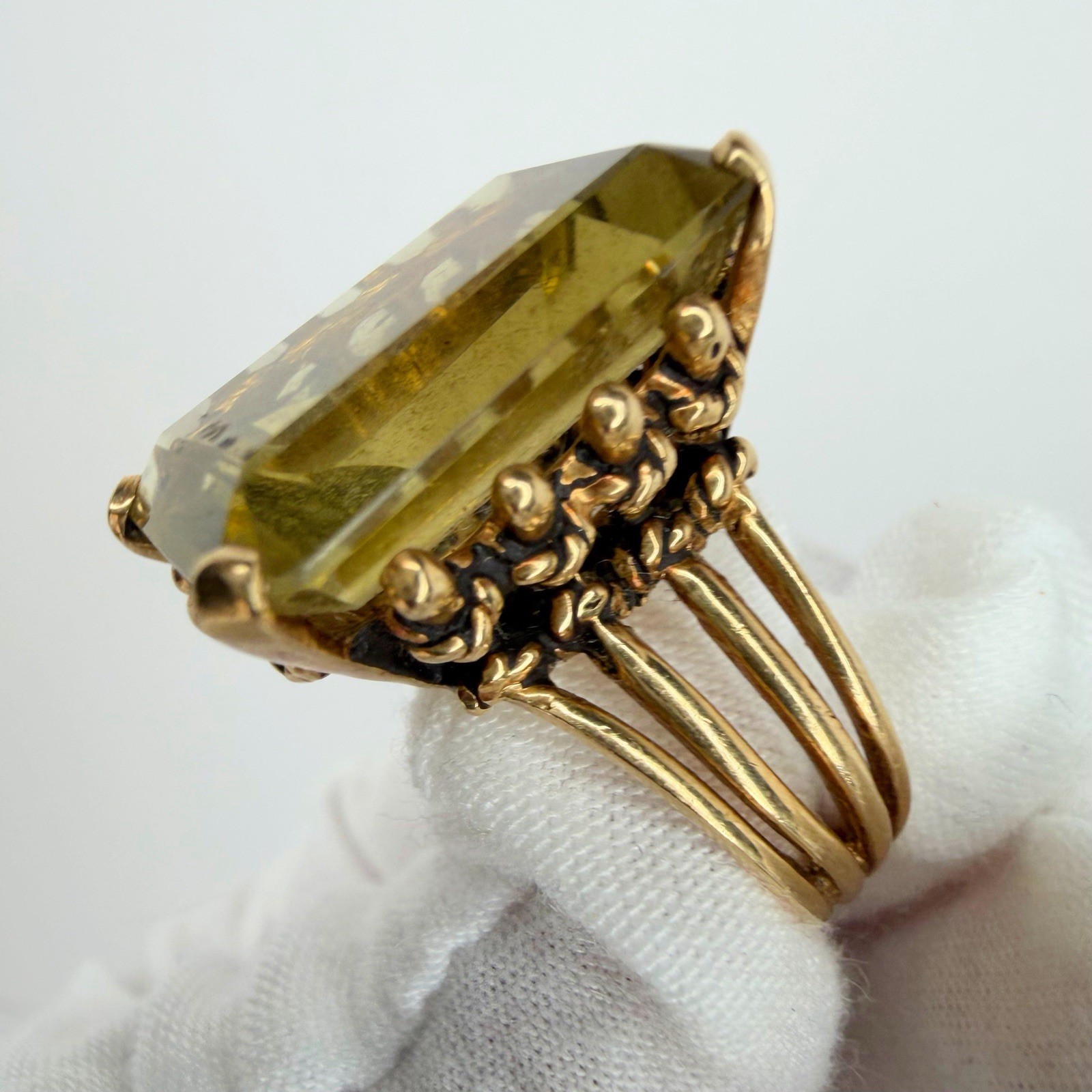 Glam Mid-Century Citrine Cocktail Ring 14k Womens Size 7