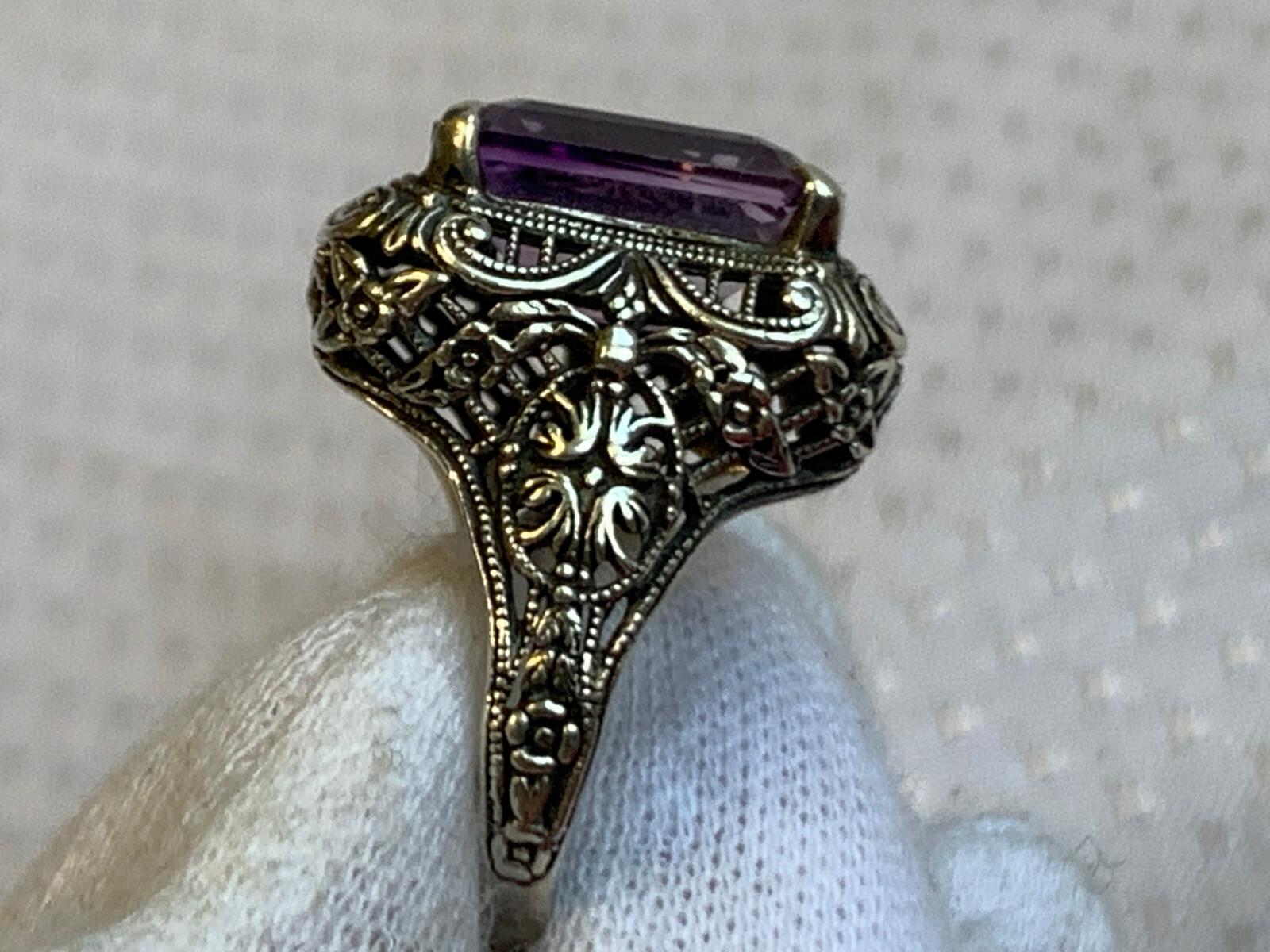 Vtg Sterling Silver Ring 4.6g Fine Jewelry Sz 5.75 Amethyst Color Baguette Stone