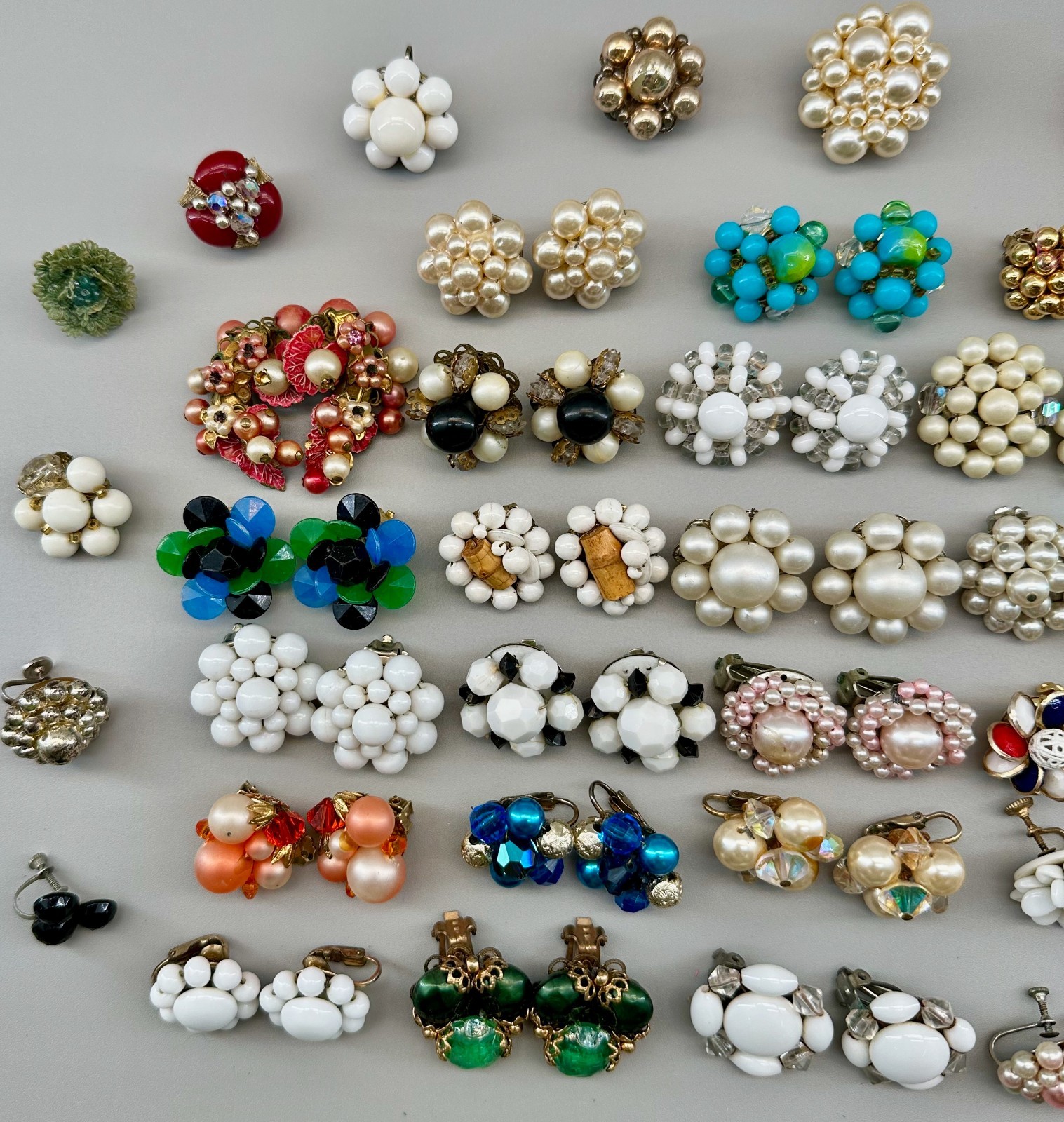 Vintage Cluster Clip On Earrings Lot Germany Hong Kong Japan 28 Pairs 14 Singles