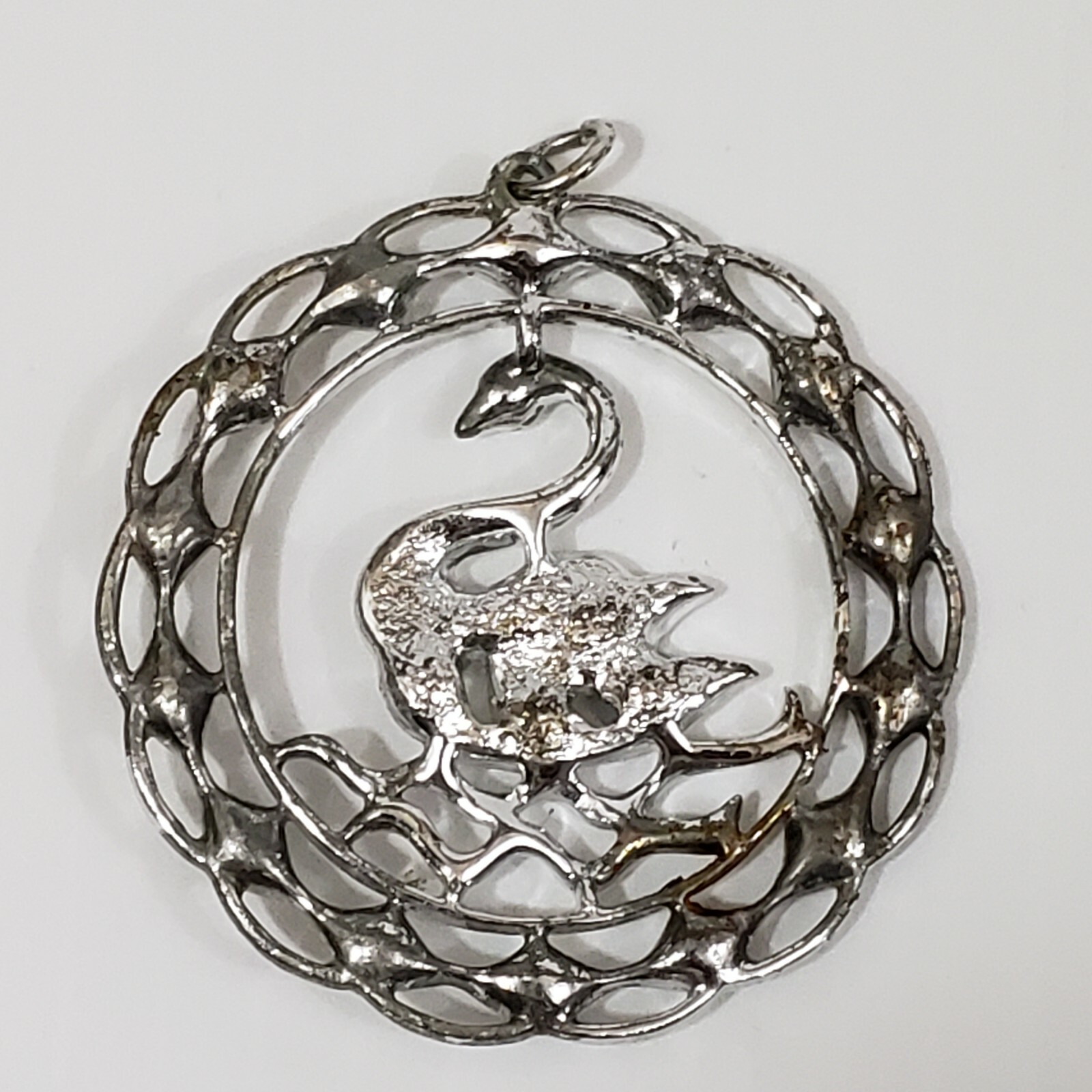 Sarah Coventry 1970s Swan Lake Pendant with Aurora Borealis Crystals