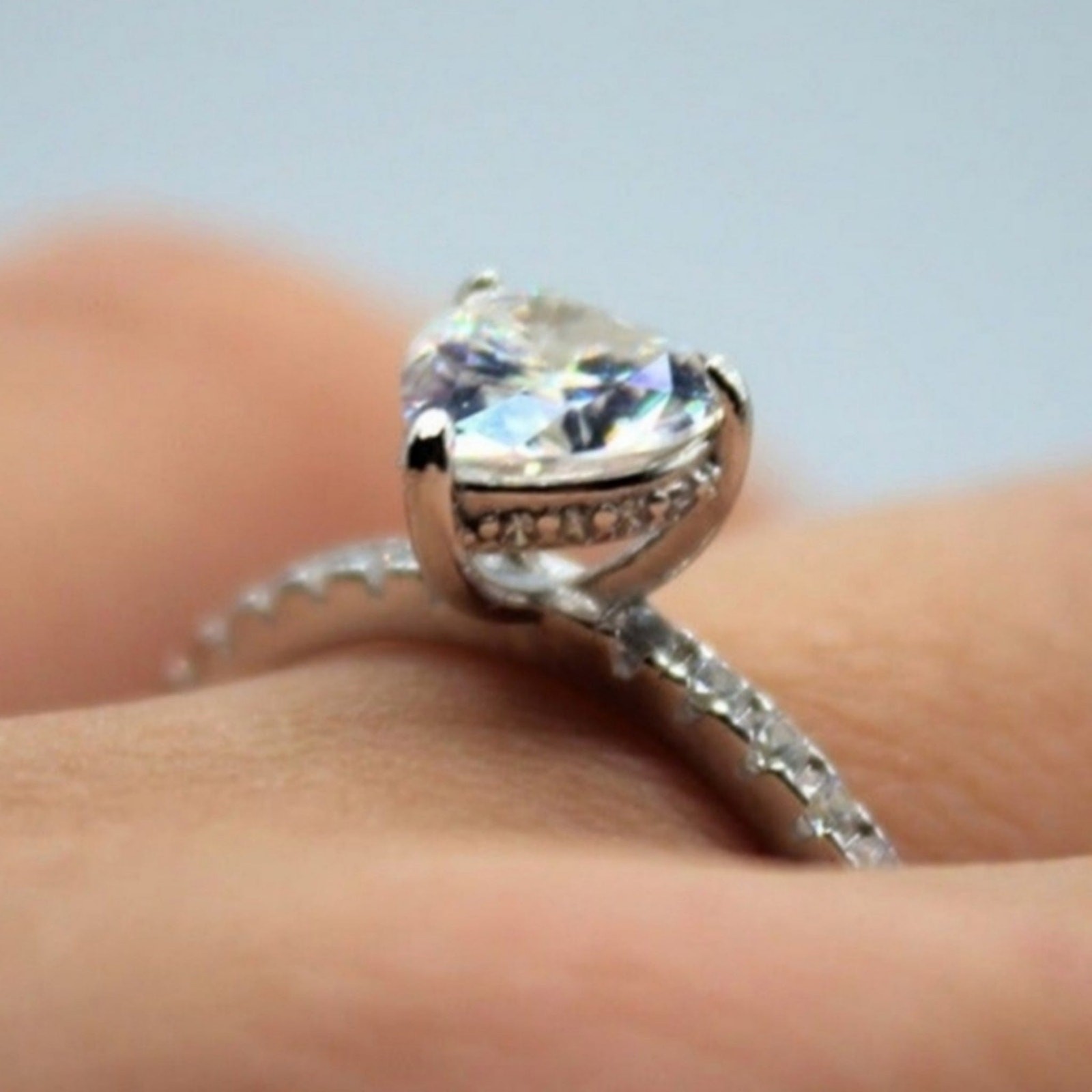Moissanite Heart Engagement Ring Gemstone Hidden Halo CZ Sterling Silver 6 NWT