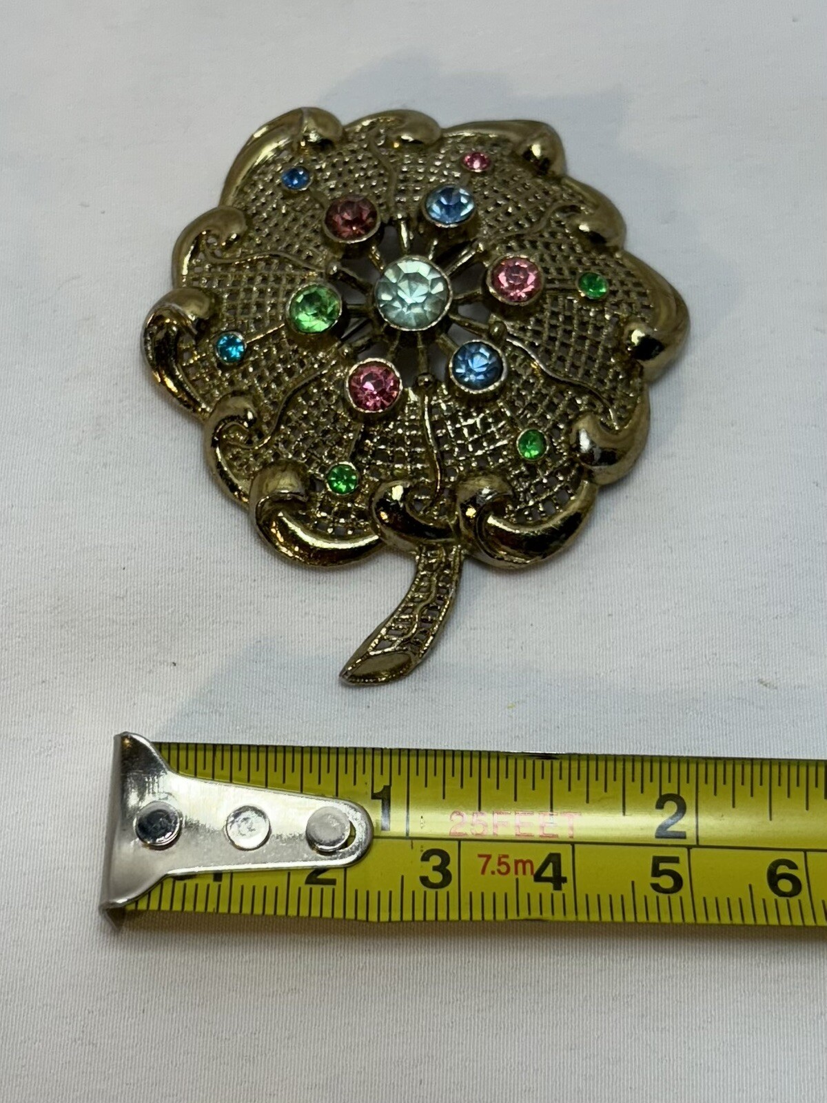 Vintage Multicolor Rhinestone Little Nemo Brooch With Gold tone Mesh… Nice!