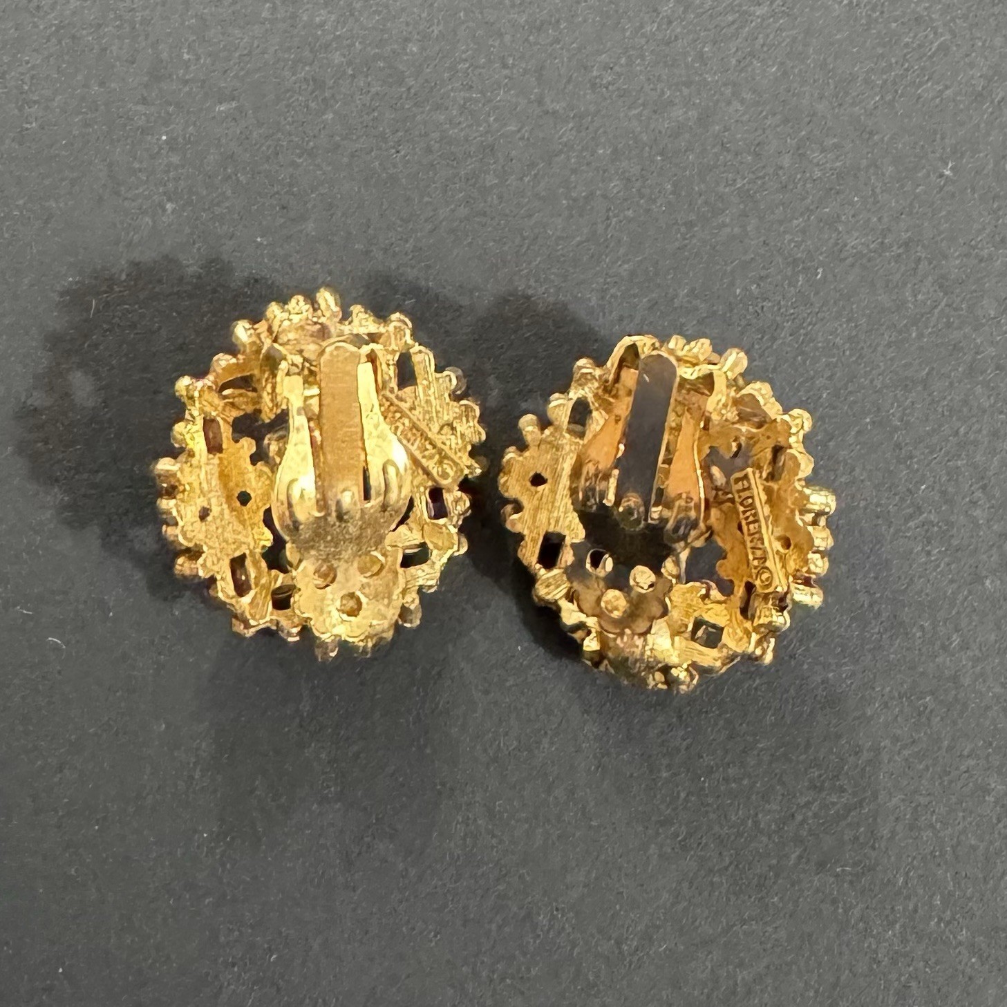 Vintage FLORENZA Signed Brooch Earrings Set Renaissance Revival Demi Parure