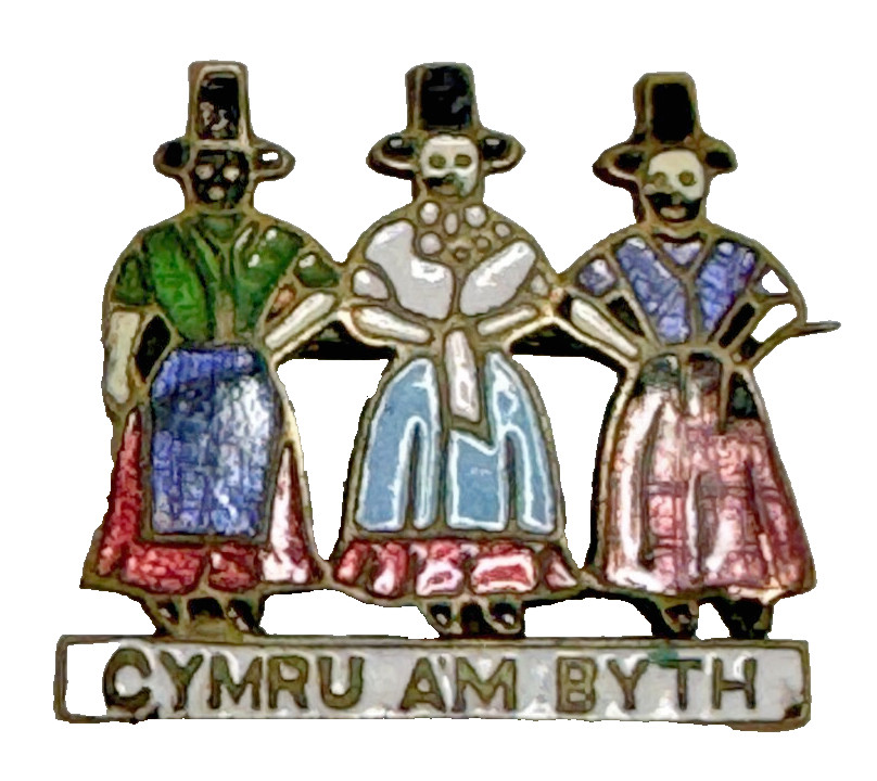 Antique Cymru Am Byth Pin, Wales Forever, Welsh Metal Multicolor Enamel Motto