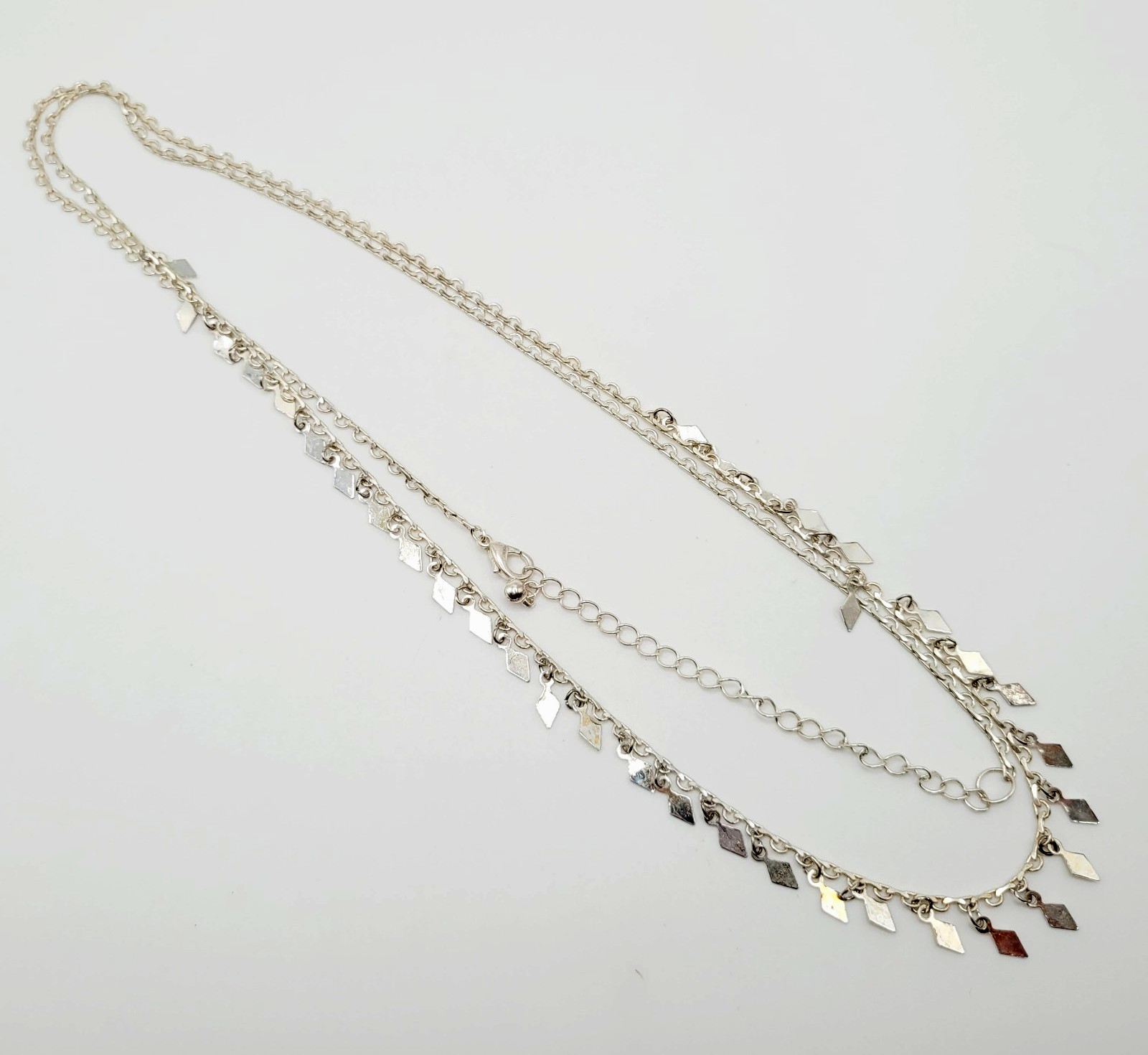 Fringe Geometric Metal Shapes Silver Tone Vintage Single Strand Necklace 39 inch