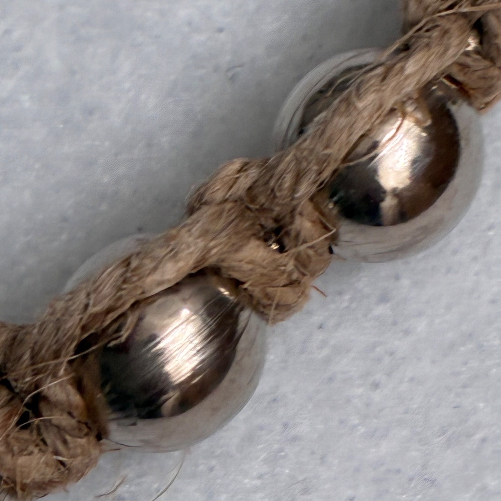 Stainless Steel Ball Chain Choker Necklace Wrapped in Jute