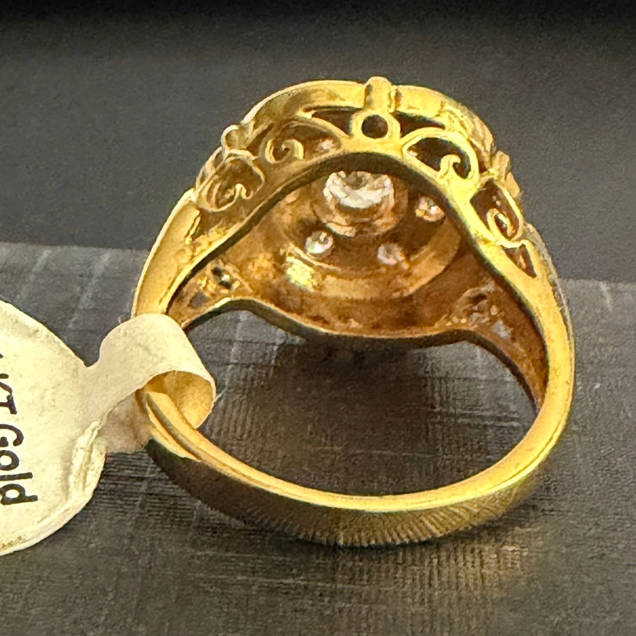 Vintage Etruscan Revival Ring Gold Plated CZ Size 6