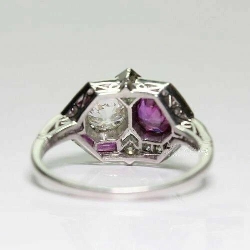 3Ct Vintage Art Deco Style Lab Created Diamond Engagement 14K White Gold FN Ring