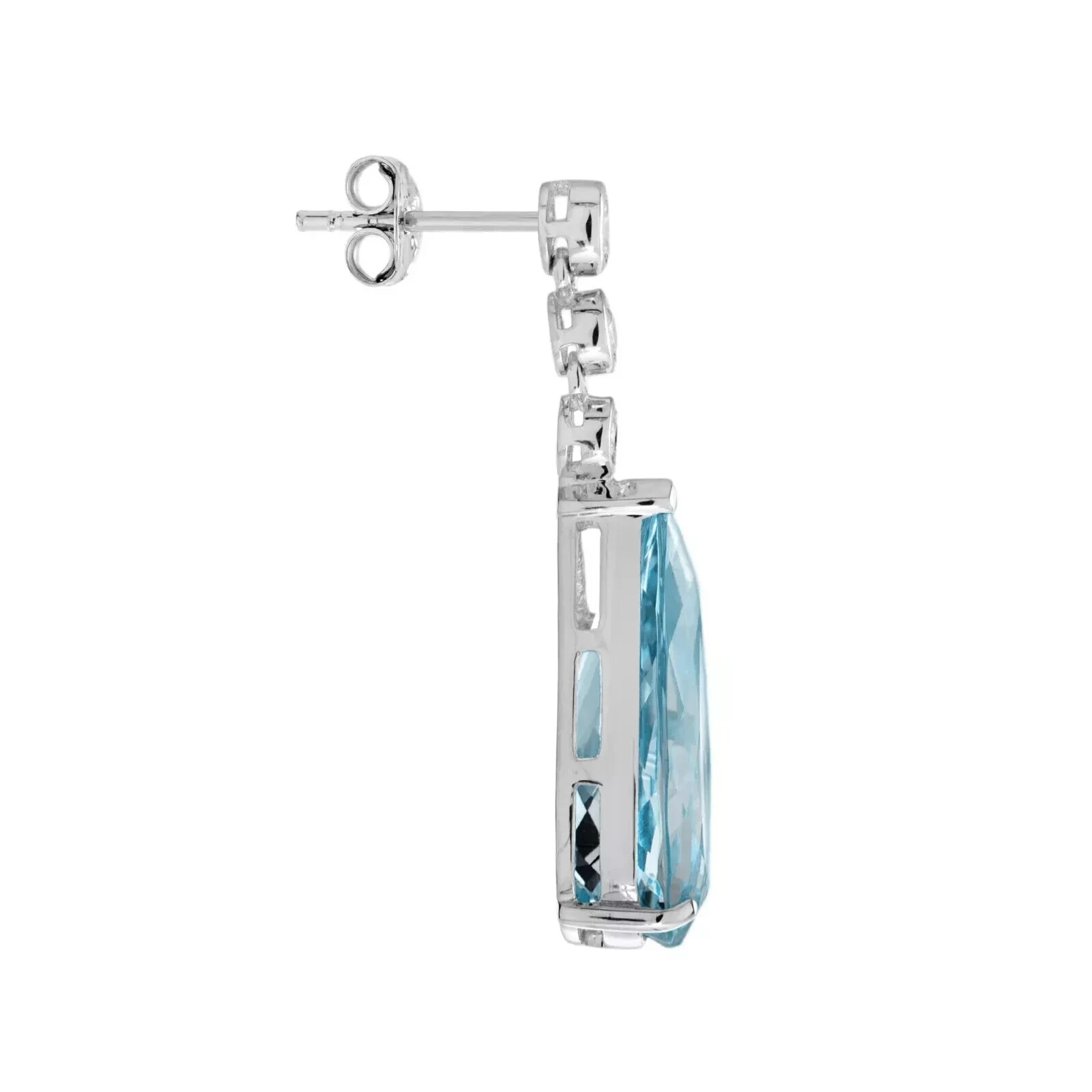 Art Deco Style Lab-Created Diamond Blue Topaz Drop Earring 14K White Gold Finish