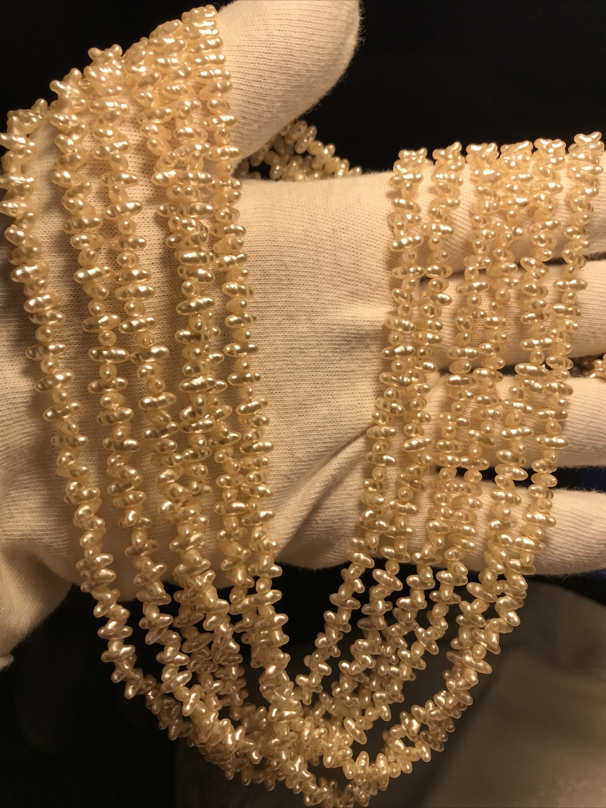Vintage 6 Strand Faux Pearlescent Off White Imitation Pearl Elongated Spiked