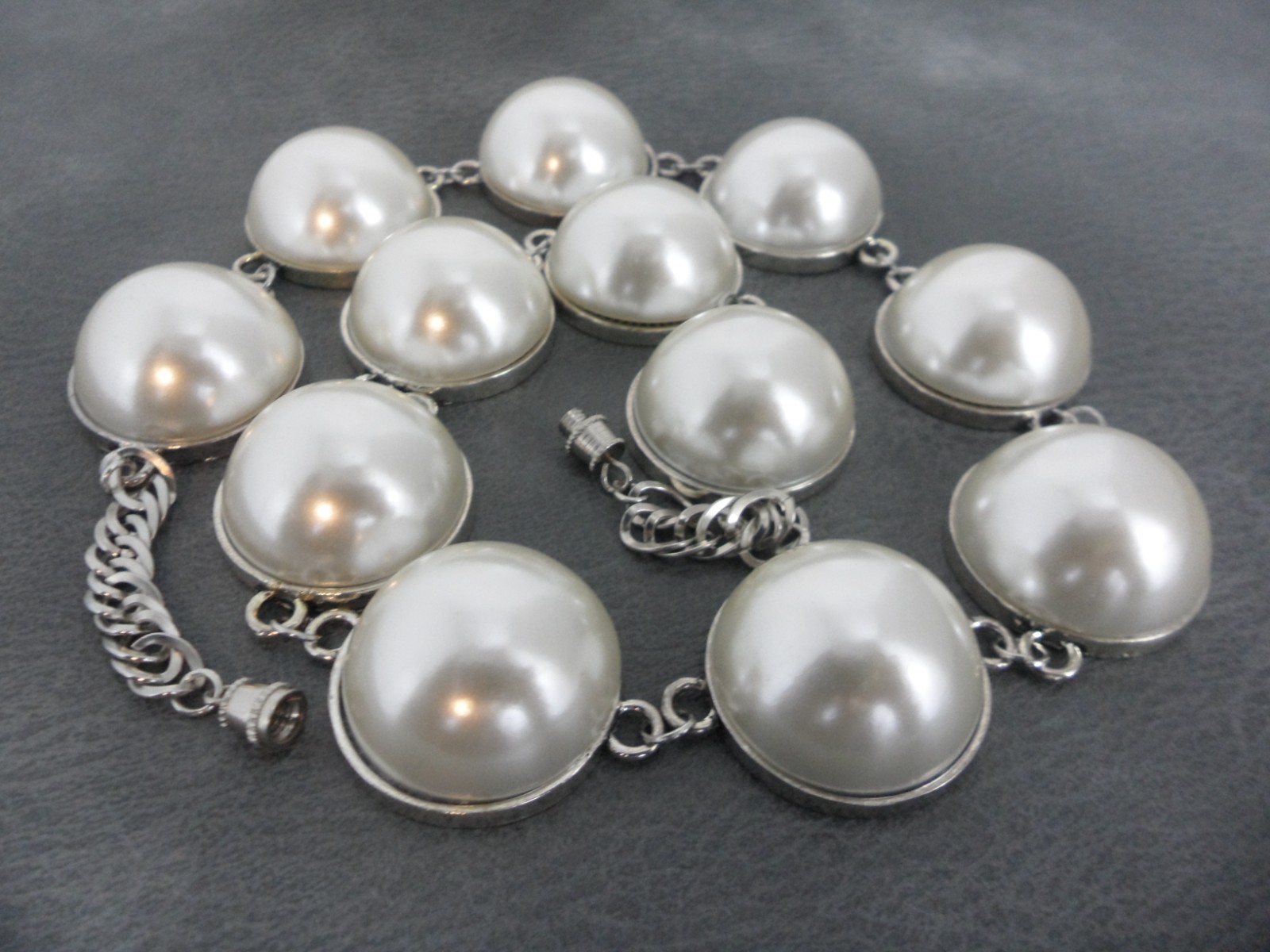 Georgian Riviere Necklace Domed Japanese Cultura Faux Pearl Cabochon Collar Vtg