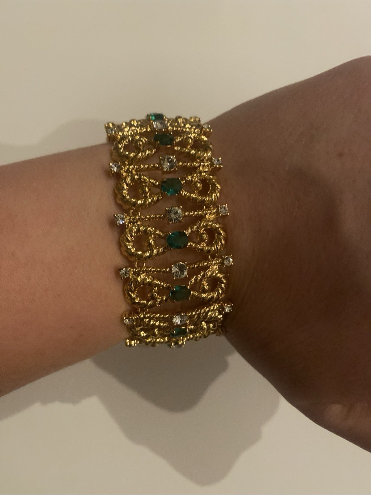 Camrose & Kross Jackie Kennedy Diamanté Emerald Crystal Gold Bracelet JBK
