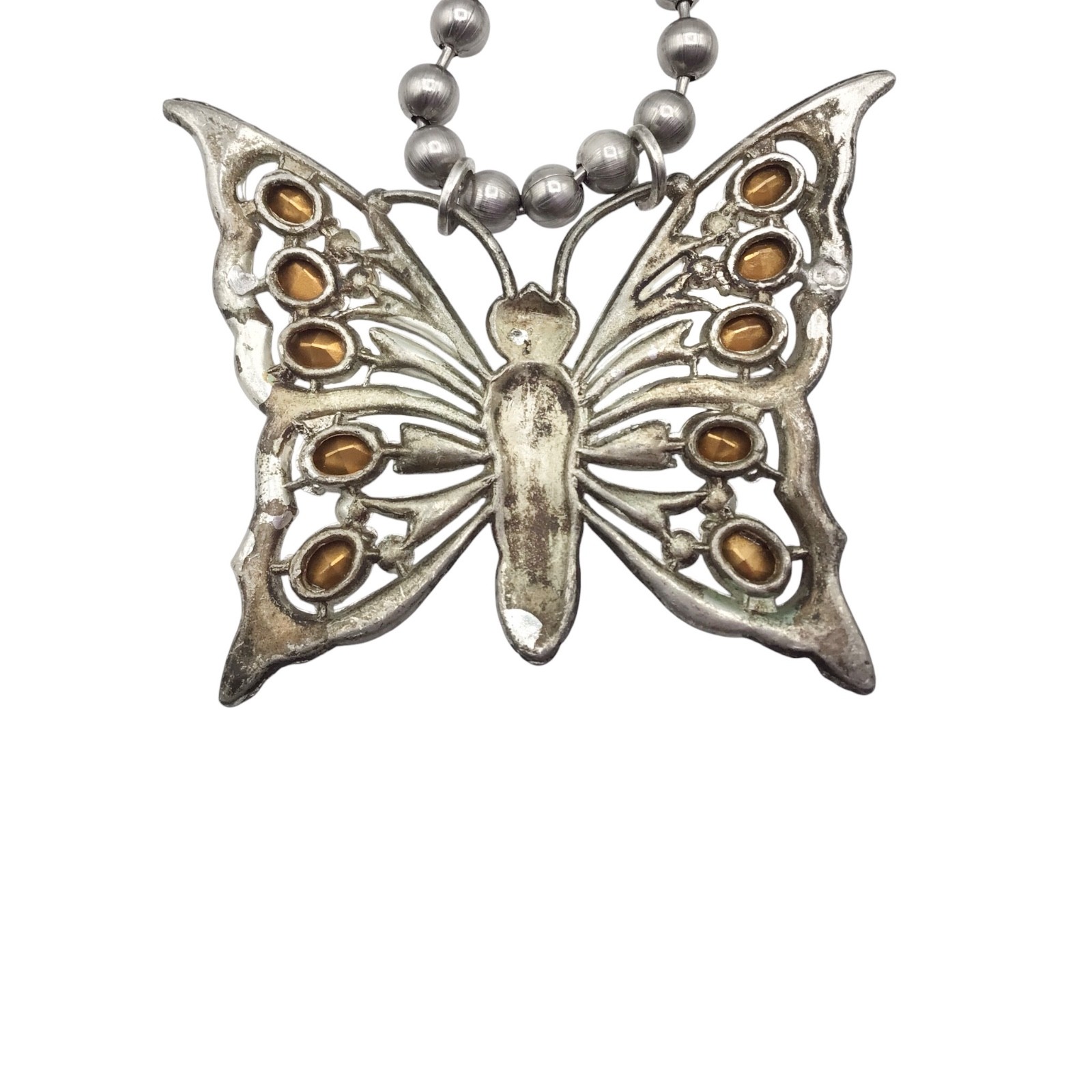Vintage Art Deco Butterfly Pendant Necklace, Statement Assemblage 28″ Read