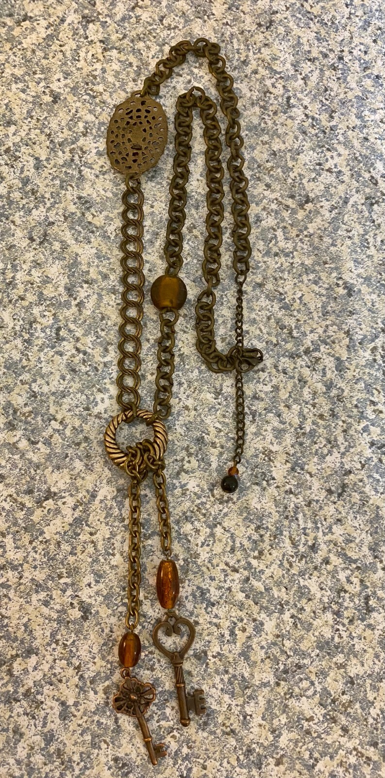 Bronze Color Vintage 3 keys 46″ Necklace! 0322AS