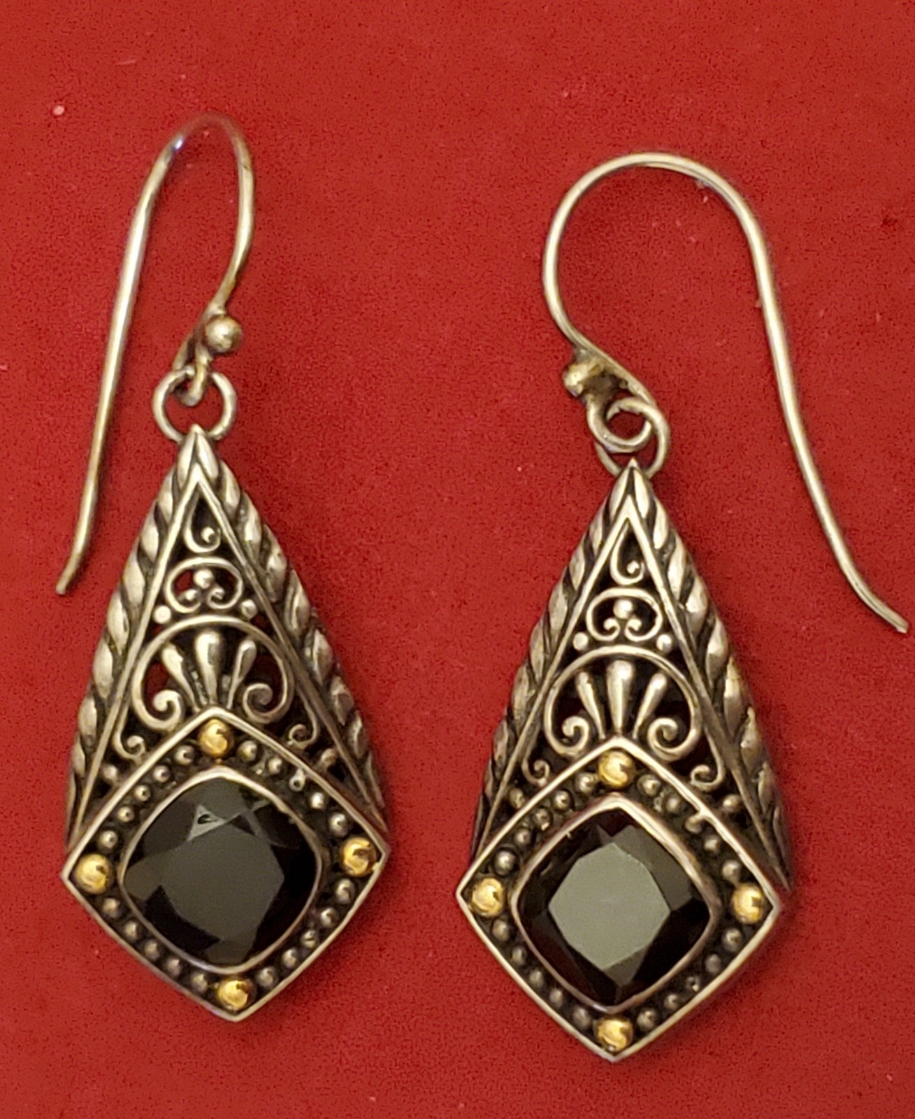 Vintage Robert Manse M ID Sterling Silver 925 & 18k Gold Black Onyx Earrings