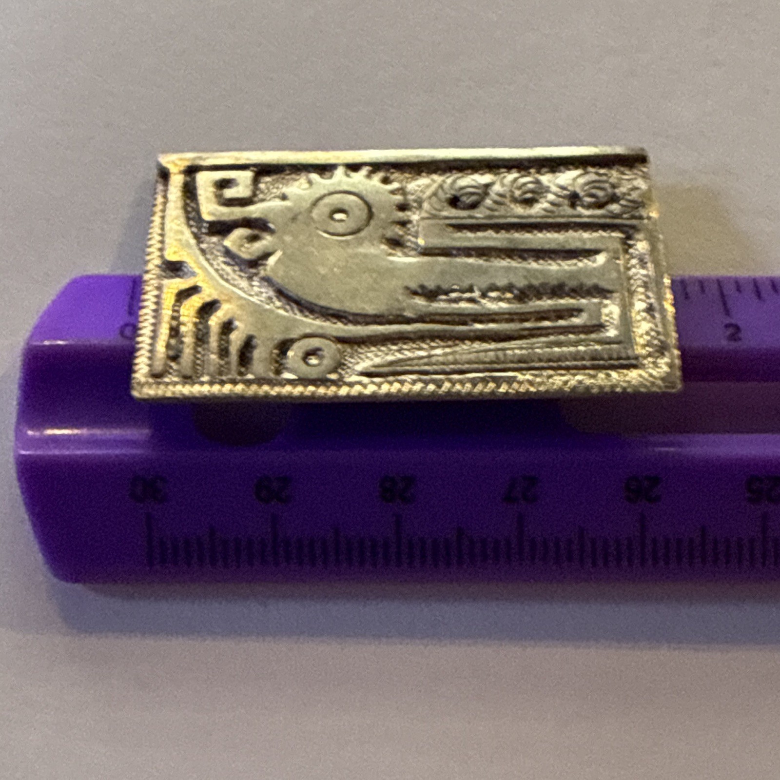 Vintage Signed 900 Silver Rectangle Animal Motif Ecuadorian Brooch Pin