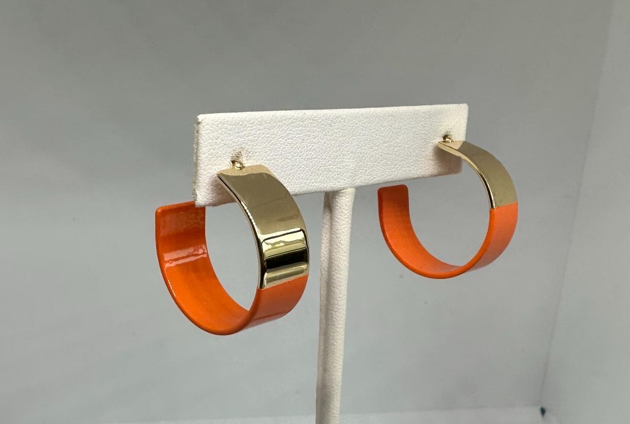 Vikki Carr Estate Orange Hoop Earrings Certificate Of Authenticity 1 Inch