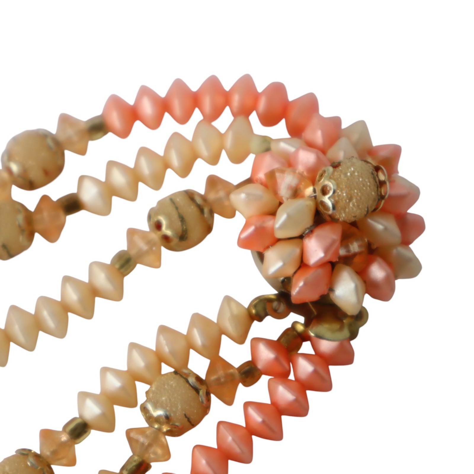 Vintage Multi Strand Lucite Sugar Beads Coral Pink Cluster Hong Kong Japan