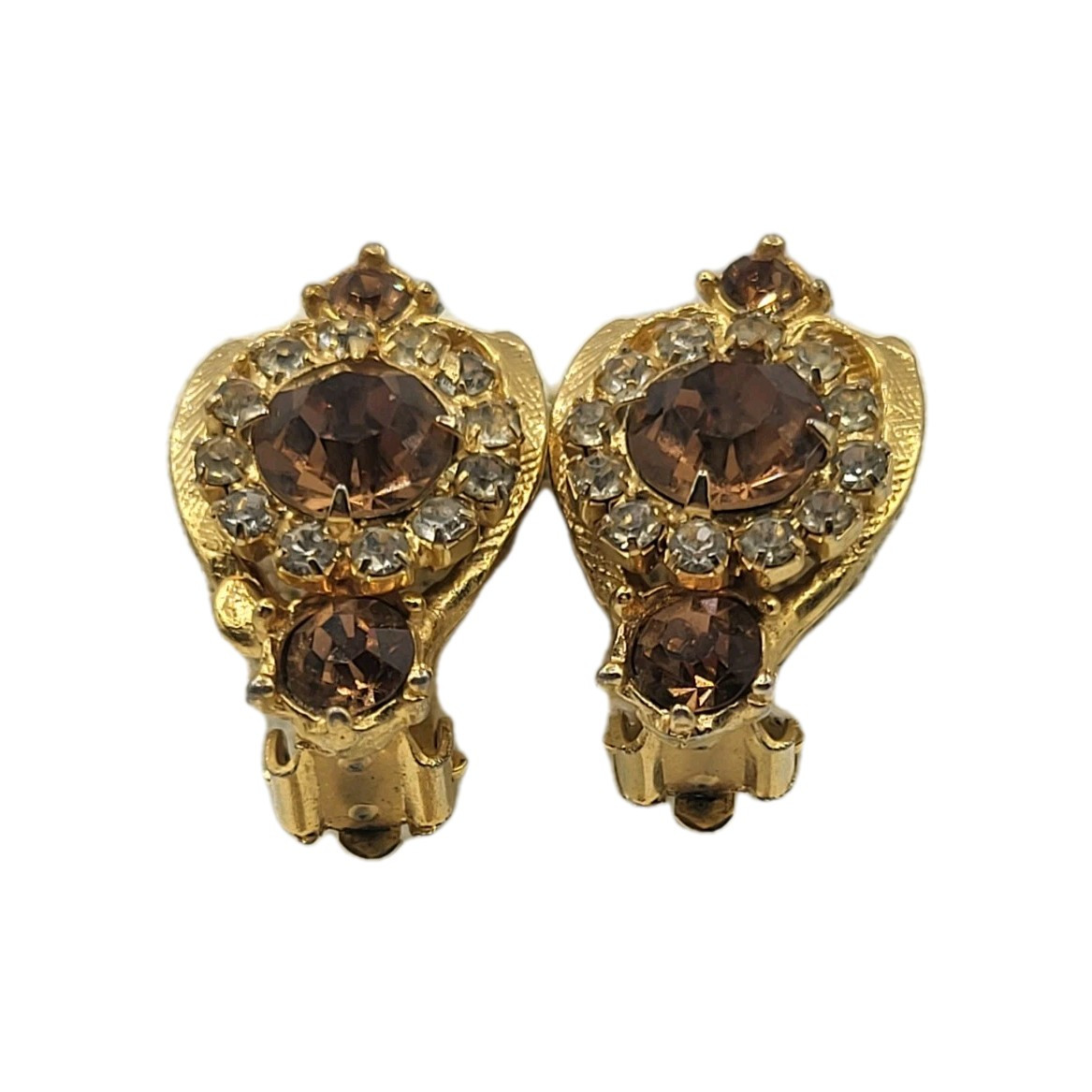 2-Pc Edlee Champagne & Ice Rhinestone Crystal Vintage Pin Brooch & Earrings Set