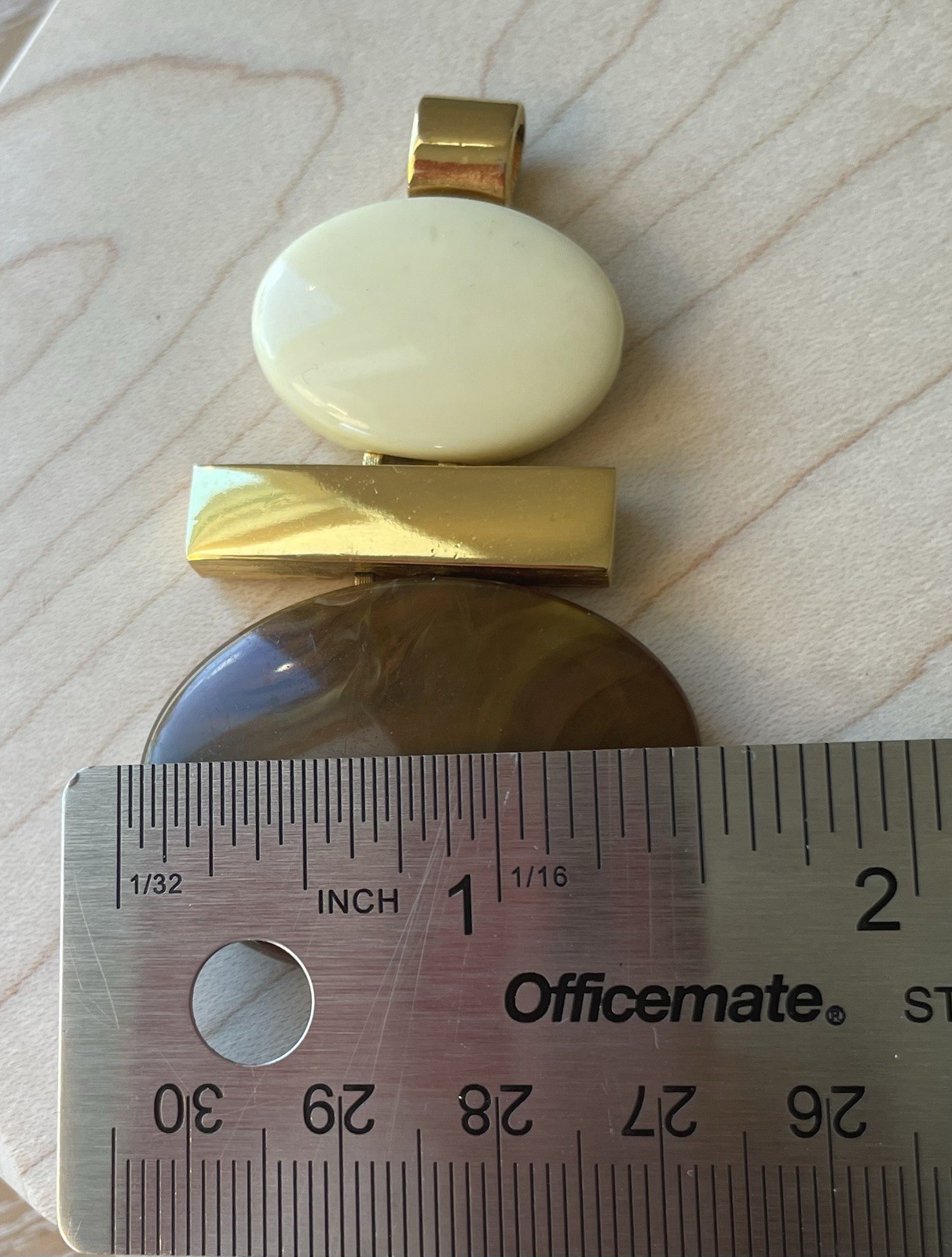 Vintage Avon Pendant Brown Cream Lucite Gold Tone Signed