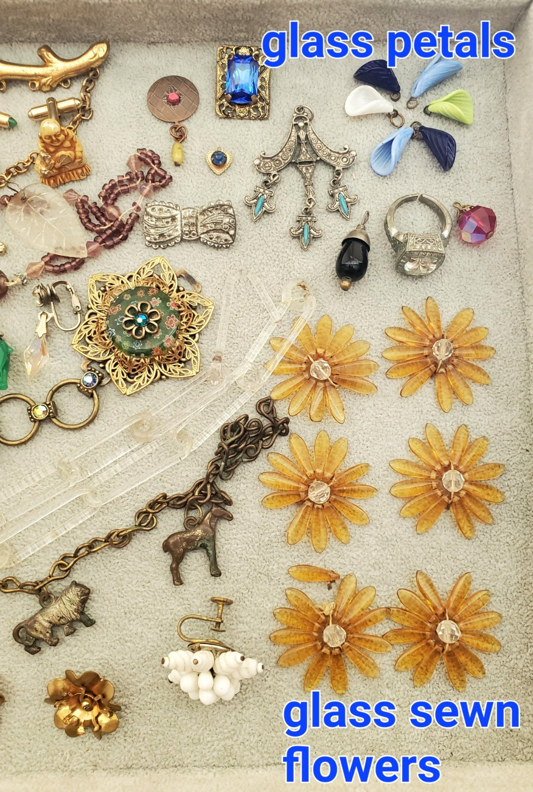 Antique Deco Vintage Glass Jewelry Repair Parts Pieces Scrap Craft Lot
