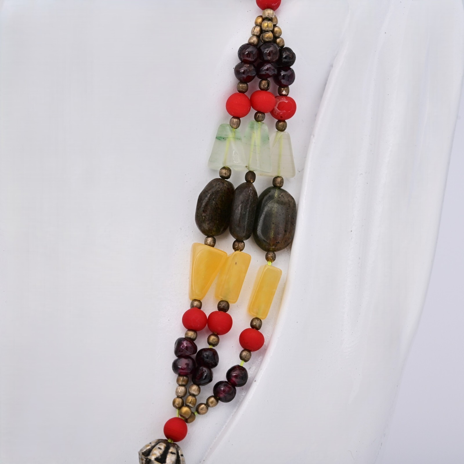 Vintage Original Sterling Silver Tribal Multi Gemstone Pendant Estate Necklace