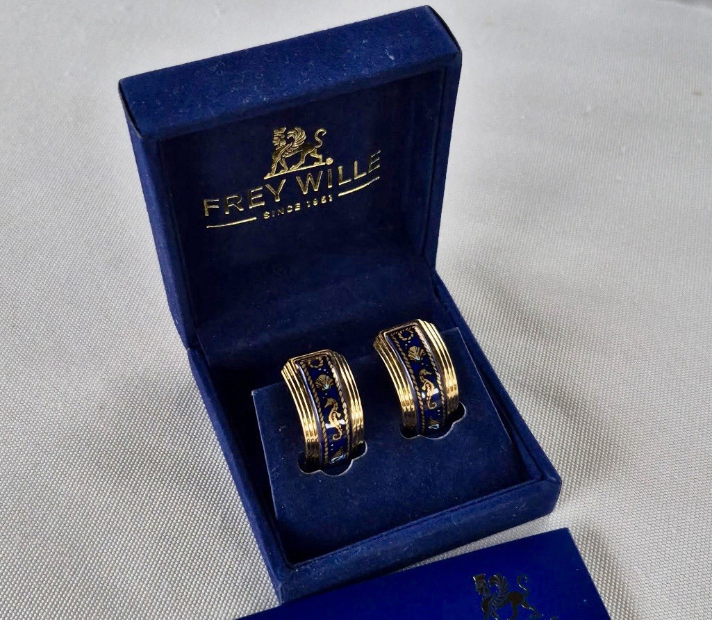Rare Vintage Maritime 24k Gold Plated Frey Wille Clip Earrings