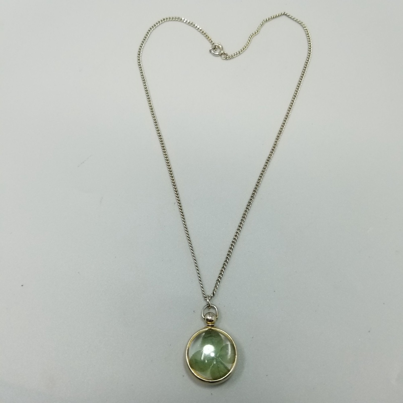 Vintage Four Leaf Clover Bubble Charm Pendant Necklace 18 Inch Chain Good Luck