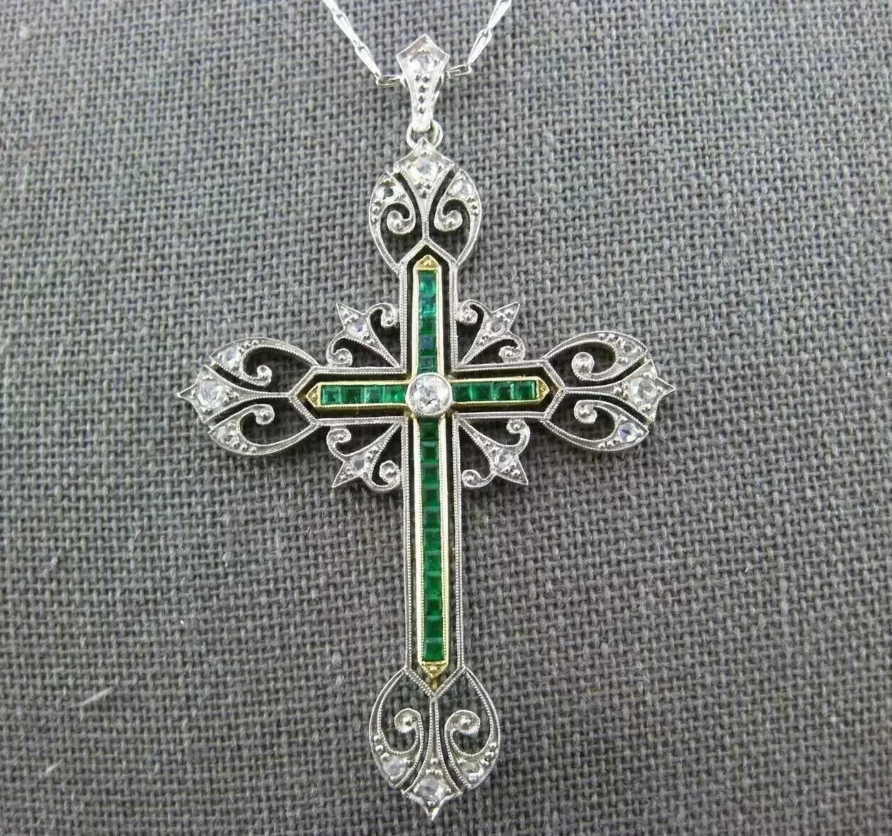 3CT Art Deco Vintage Style Cross Pendant Lab Created Diamond 14k White Gold FN
