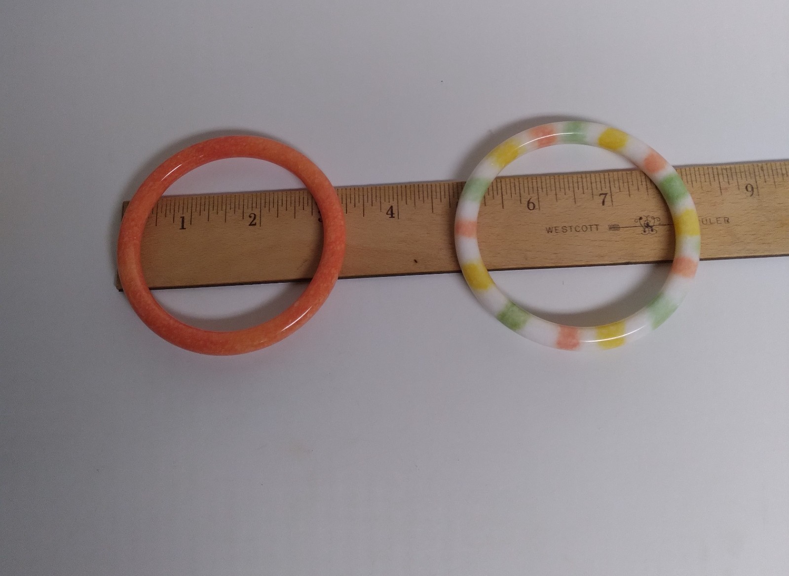Vintage Glass Bangle Bracelets Set of Two Faux Jade Orange Green yellow