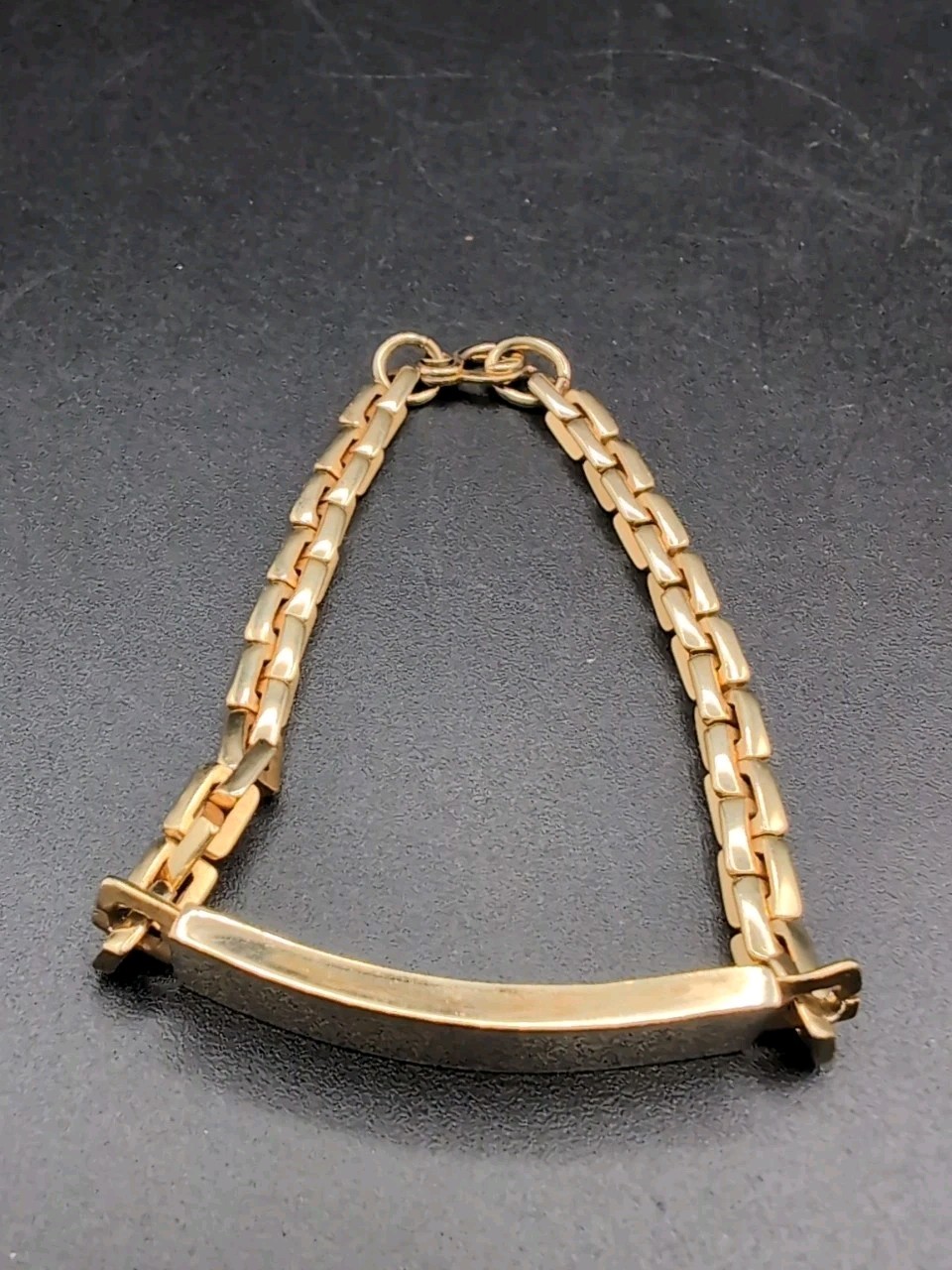 VTG Gold Tone ID Chain Bracelet, Blank Panel, 8.5″ Unmarked