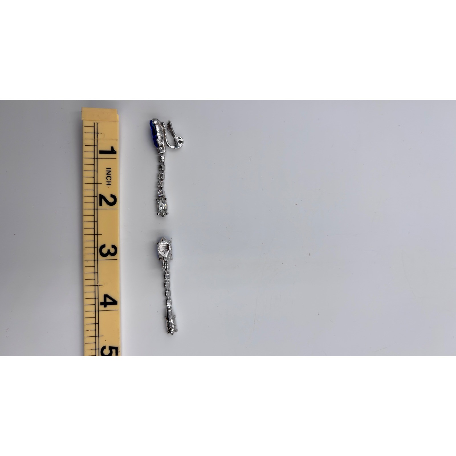 VINTAGE Yves Saint Laurent YSL Vintage Blue Clear Crystal Drop Clip On Earrings