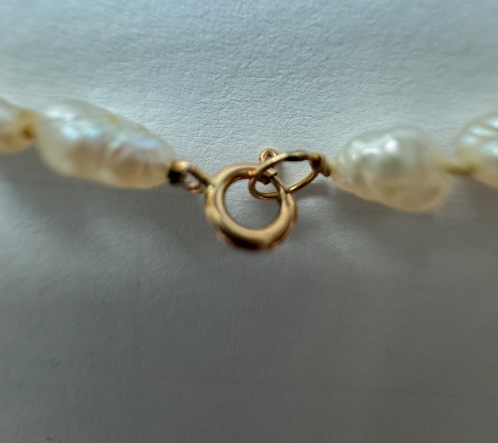 Vintage 1983 Baroque Freshwater Rice Pearl Single Strand Necklace 16” 14Kt Gold