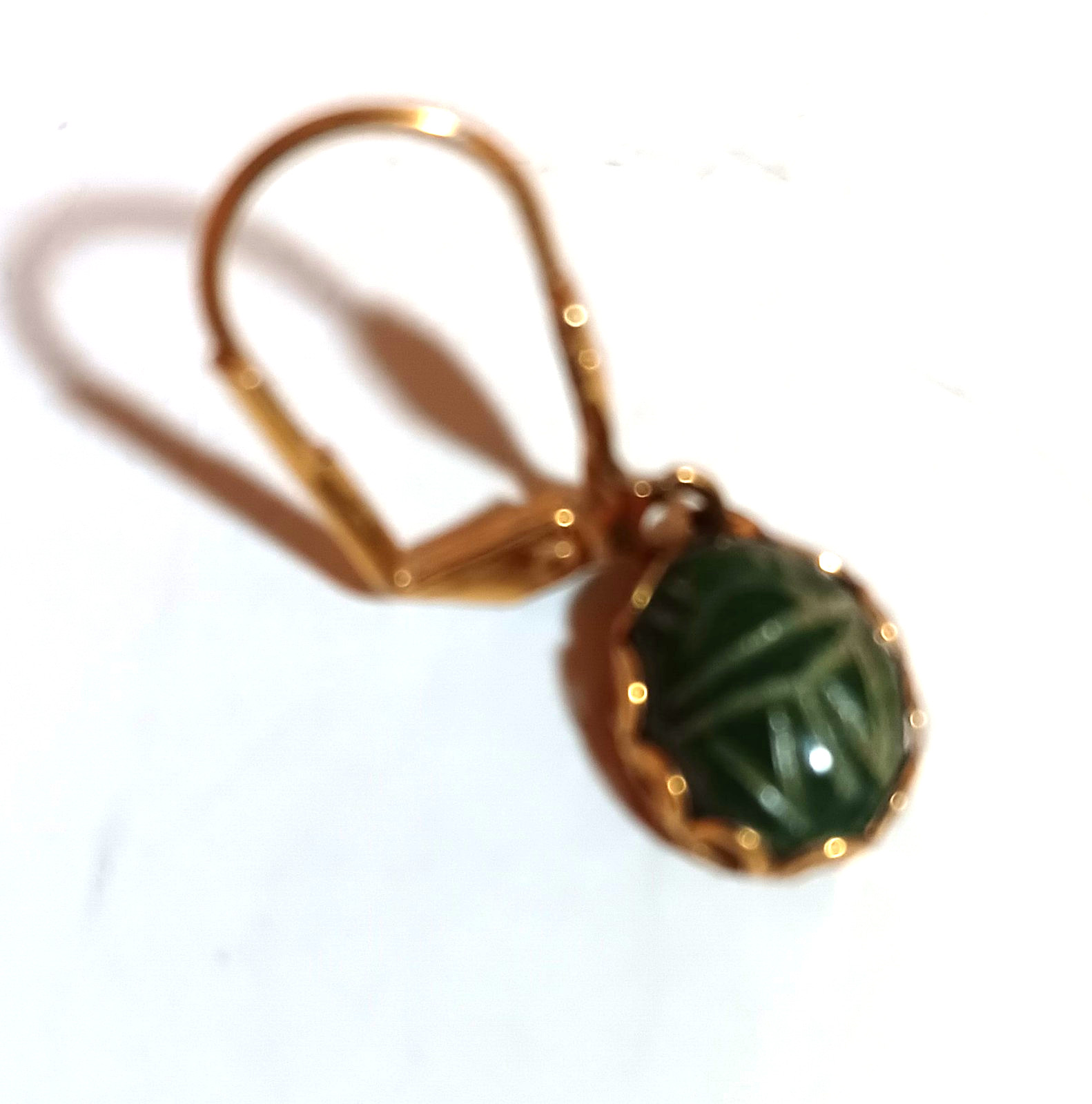 Vtg Egyptian Revival! Simulated? Jade Scarabs, Gold-tone Setting, Pierce Earring