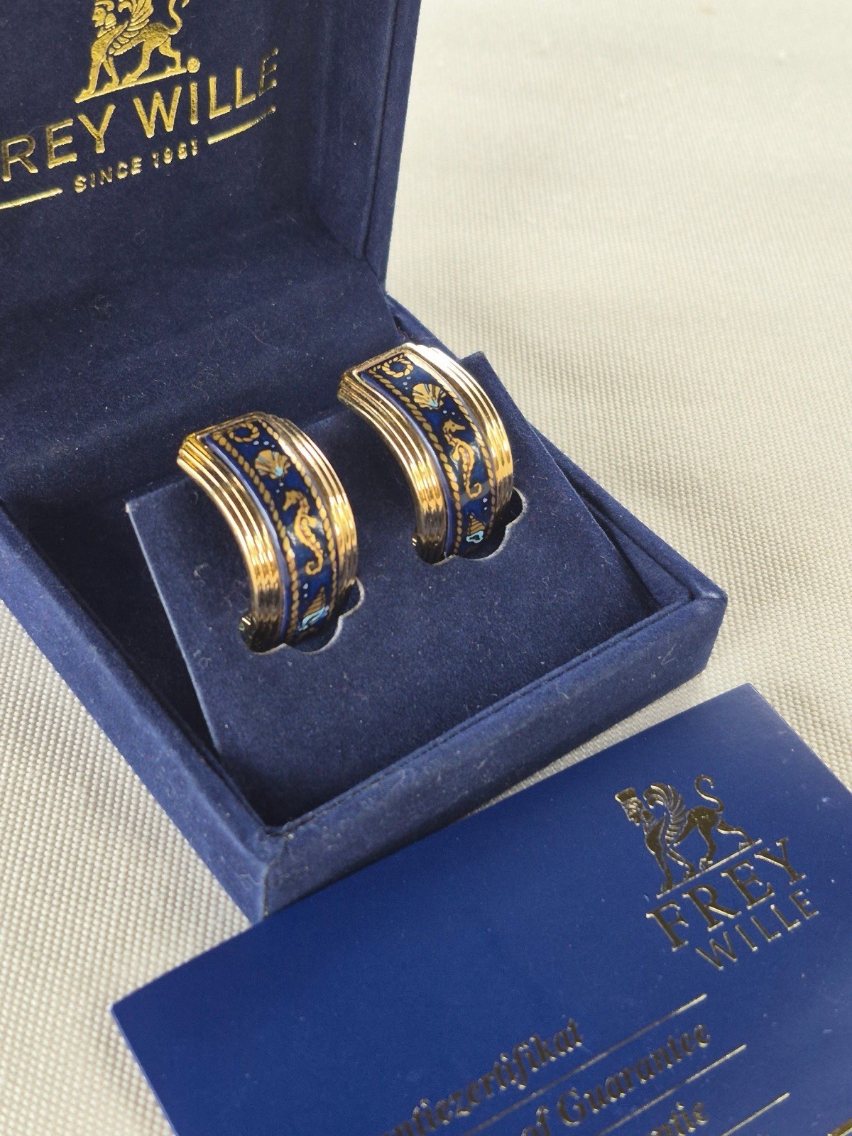 Rare Vintage Maritime 24k Gold Plated Frey Wille Clip Earrings