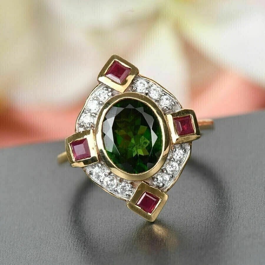 3.50Ct Art Deco Style Green Lab Created Emerald Anniversary 14K Gold Finish Ring