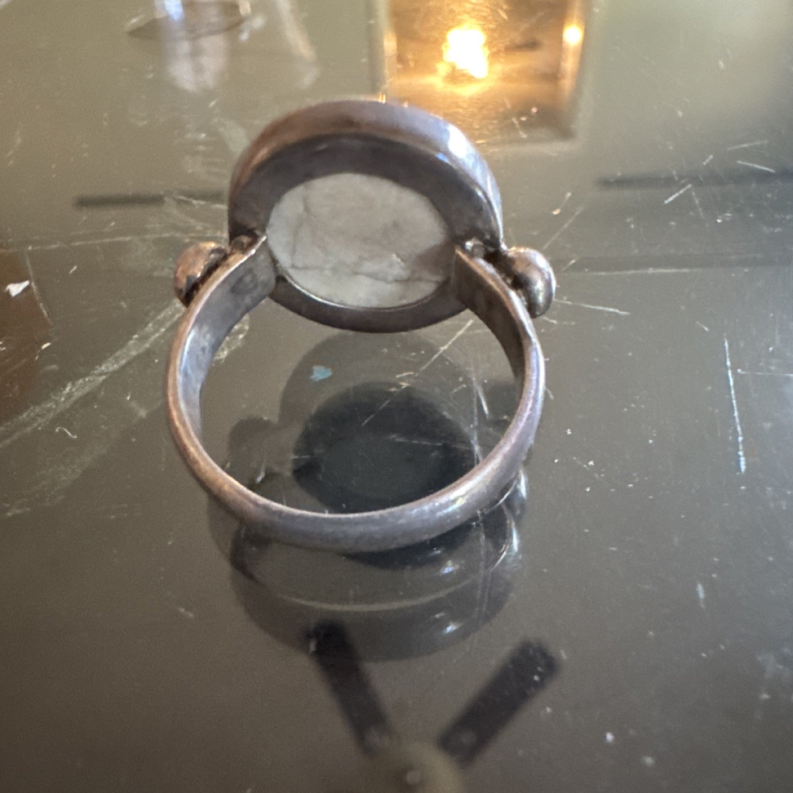 Vintage Religious Round Ring with Cross Design, Silver Black White, No Stone